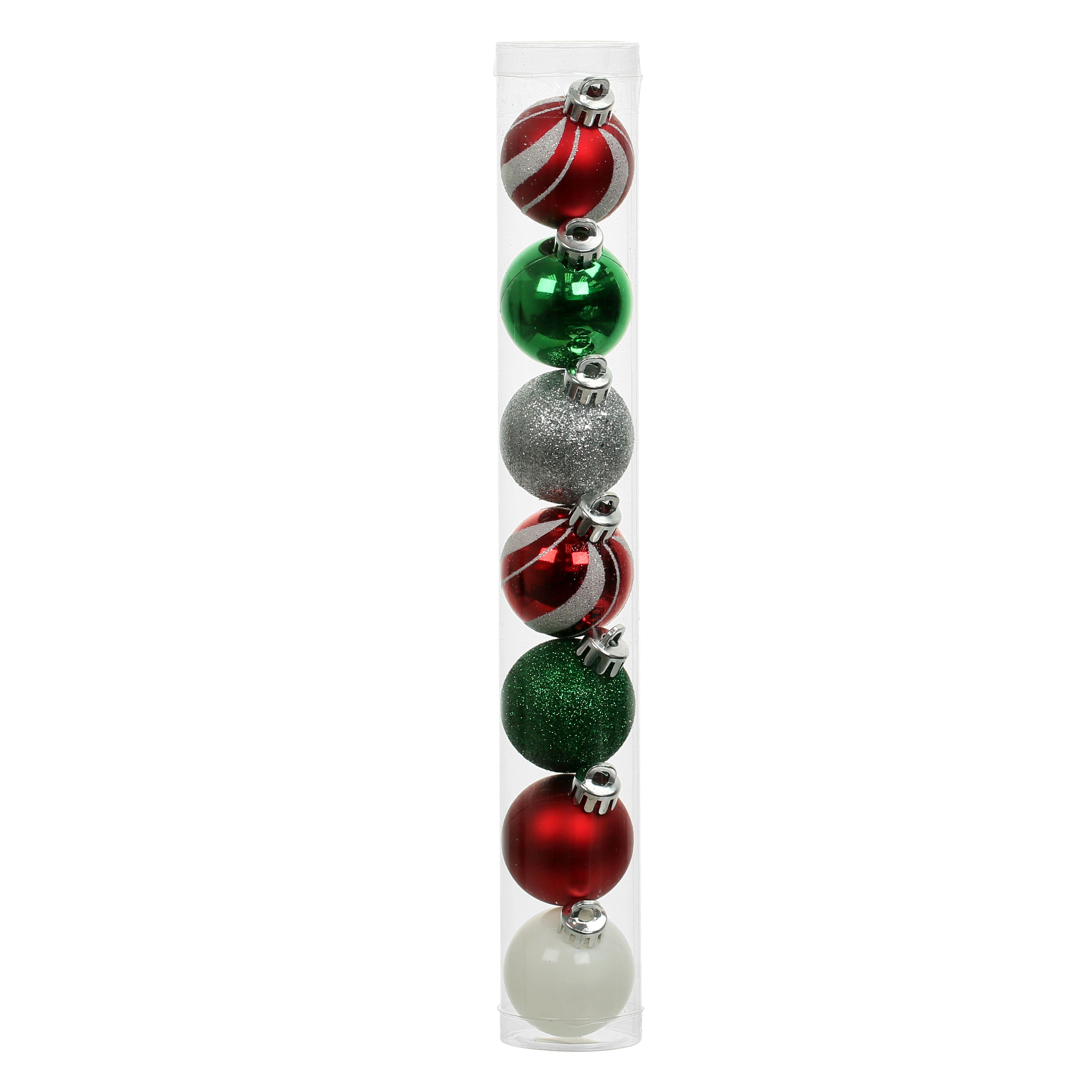 7 Pack 1.5&#x22; Red, Green, White &#x26; Silver Swirl Shatterproof Ball Ornaments by Ashland&#xAE;