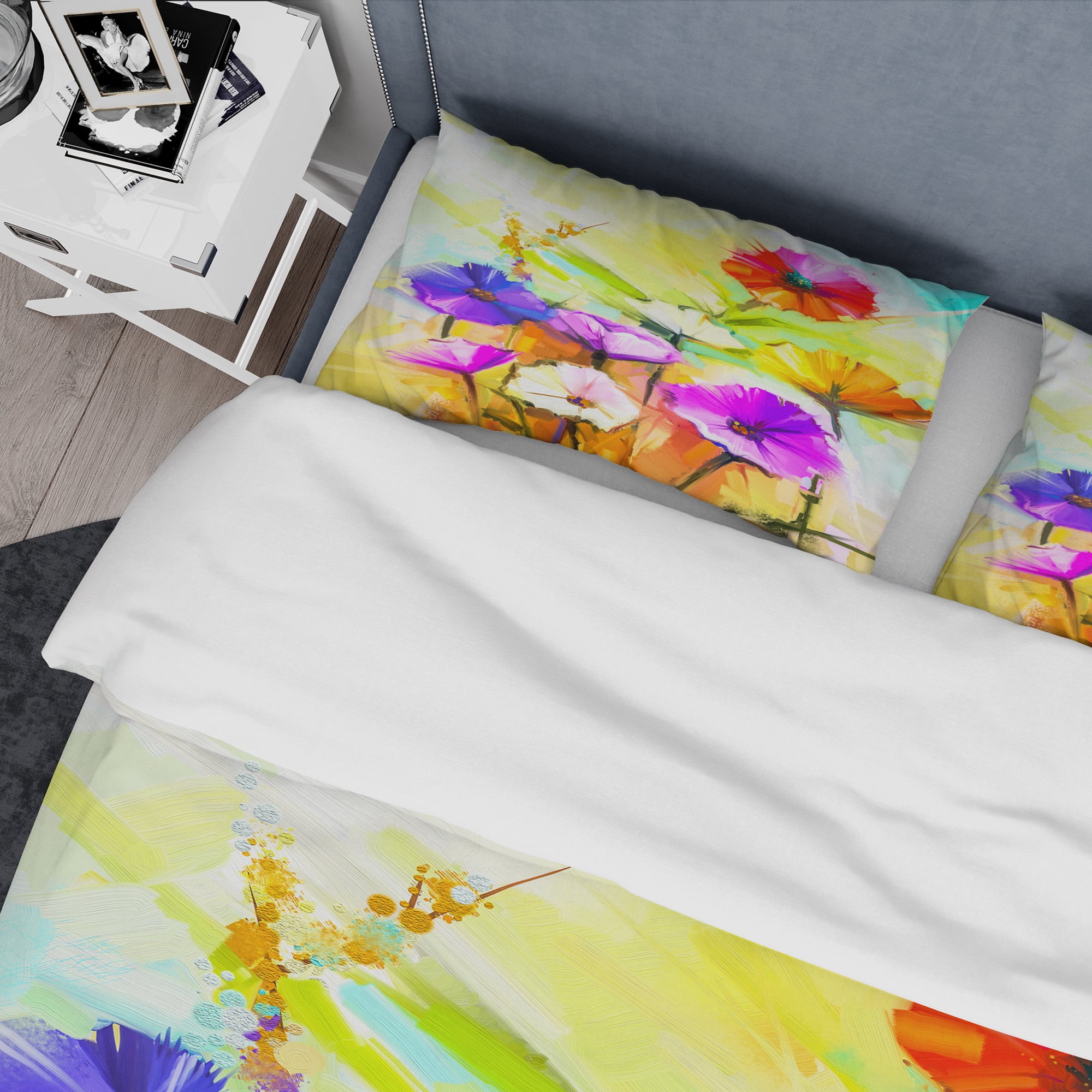 Designart &#x27;Colorful Gerbera Flowers Painting&#x27; Traditional Bedding Set - Duvet Cover &#x26; Shams
