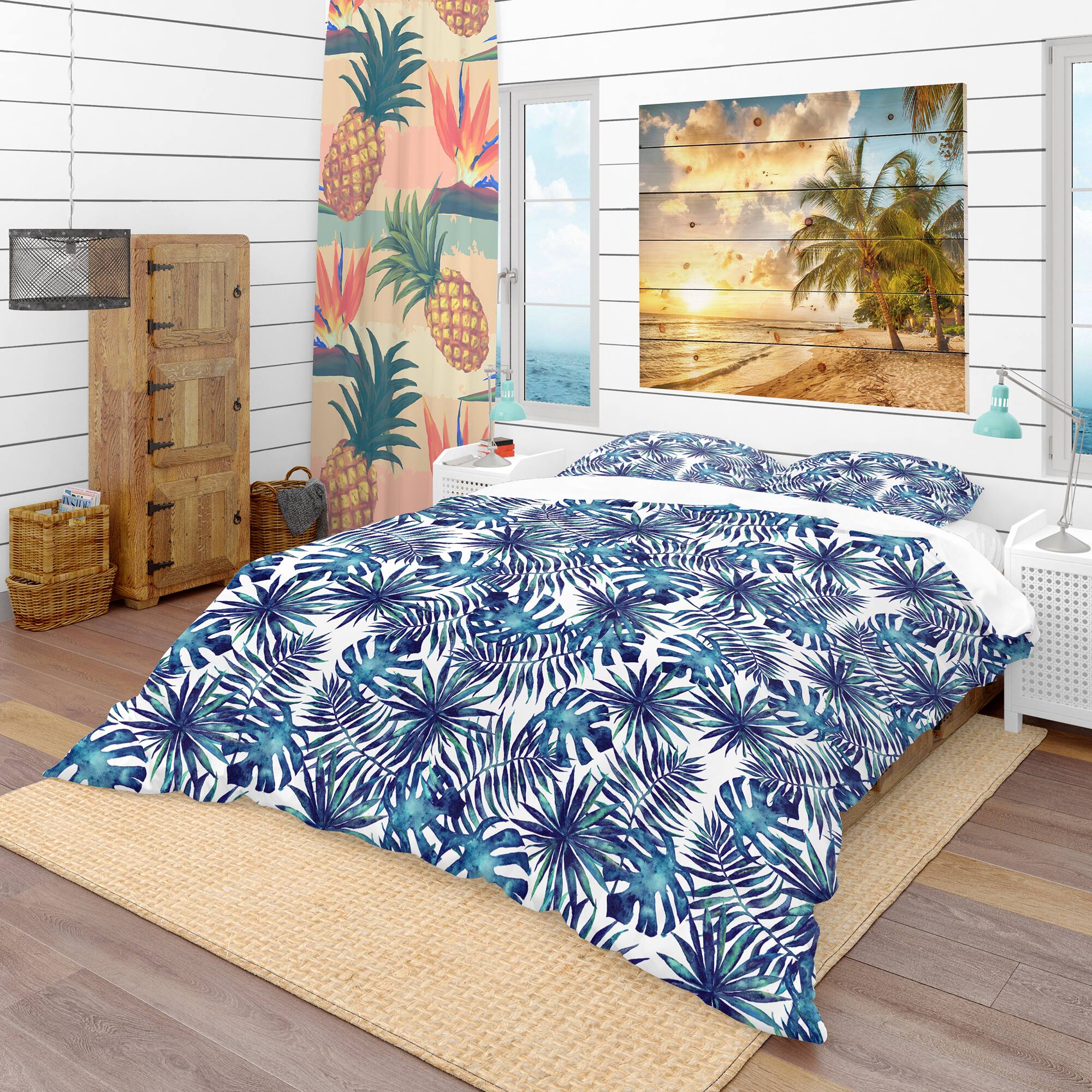 Designart &#x27;Leaves and Brunches of Tropical Plants&#x27; Tropical Bedding Set - Duvet Cover &#x26; Shams