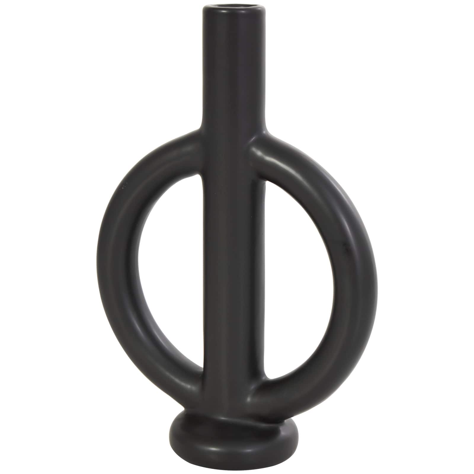 CosmoLiving by Cosmopolitan 10" Black & White Ceramic Geometric Ring Taper Candle Holder Set