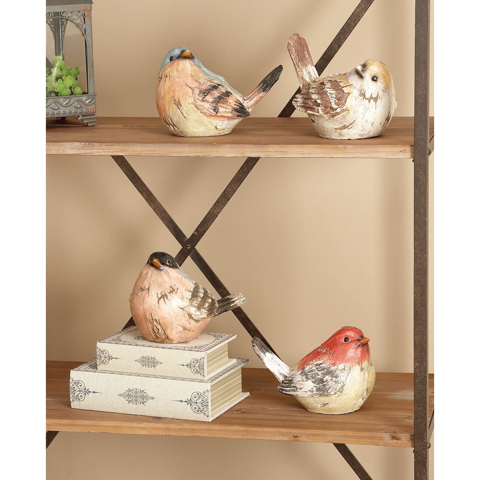 9" Multicolor Rustic Polystone Bird Sculpture Set