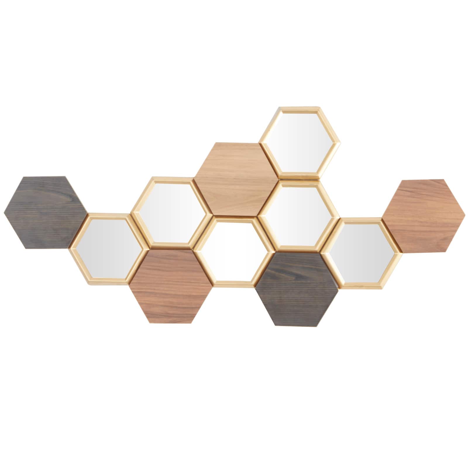 CosmoLiving by Cosmopolitan Brown Wood Honeycomb Geometric Wall Decor with Mirrors 40" x 1" x 19"