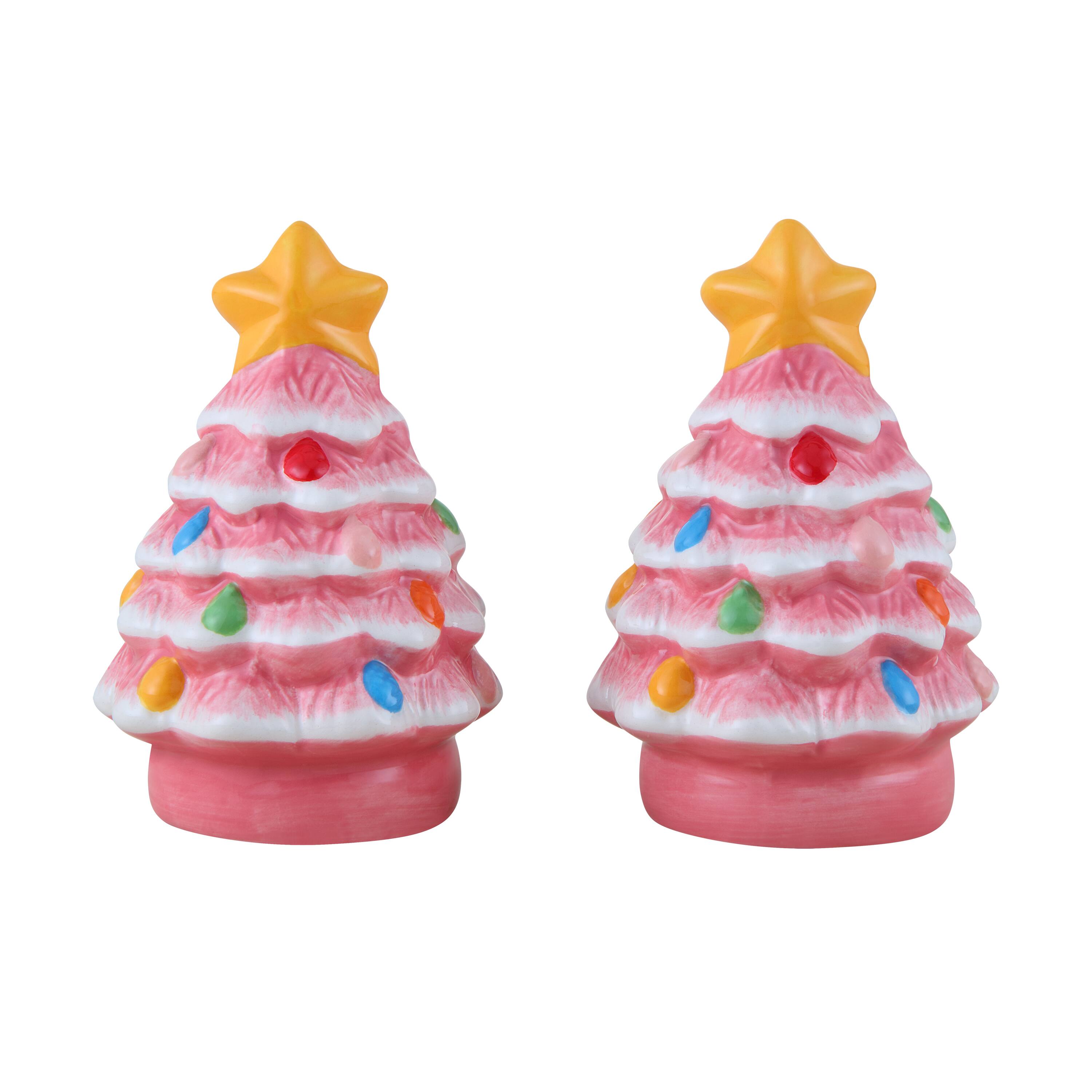 3.75" Pink Nostalgic Ceramic Tree Salt & Pepper Shaker Set