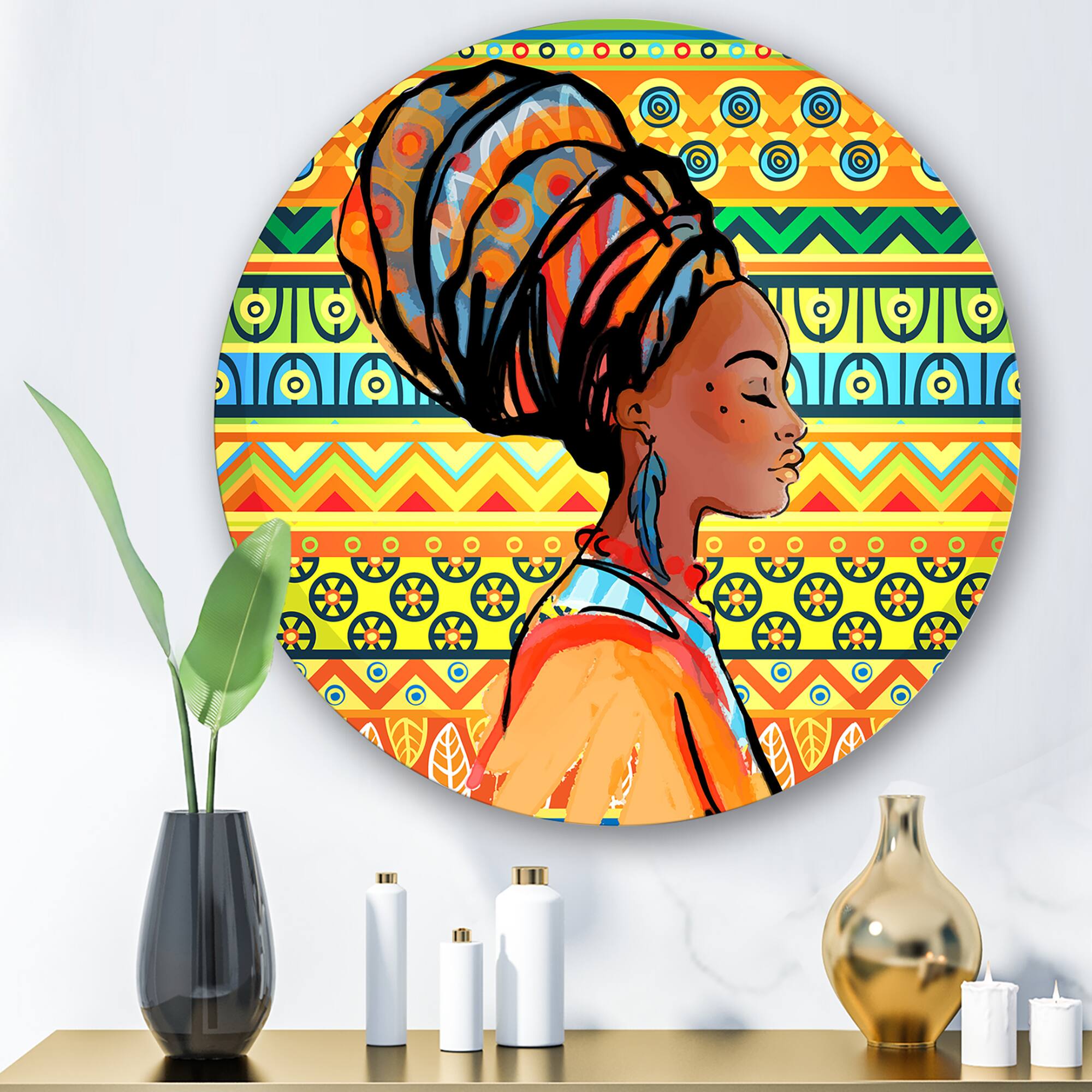 Designart - African American Woman with Turban III - Modern Metal Circle Wall Art