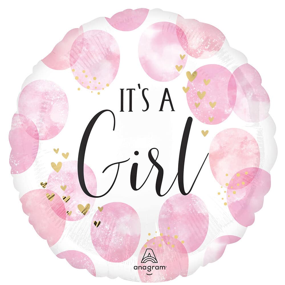 17" Pink It's a Girl Circle Print Foil Balloon