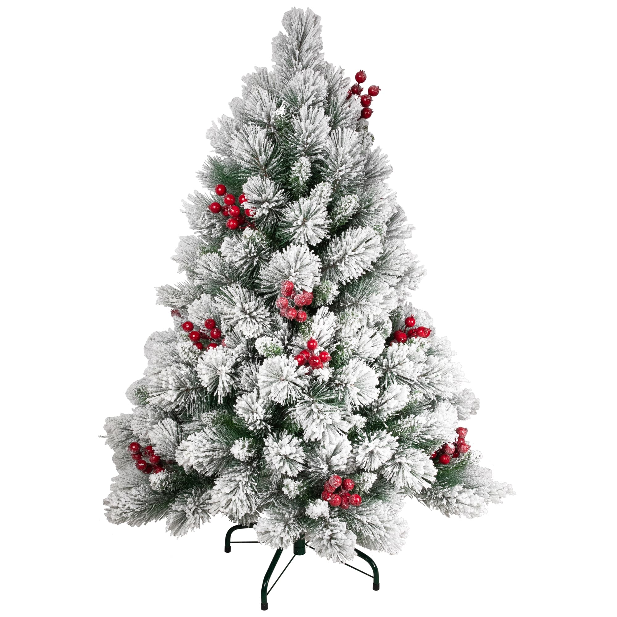 4.5ft. Unlit Flocked Fairfield Fir Full Artificial Christmas Tree with Red Berries