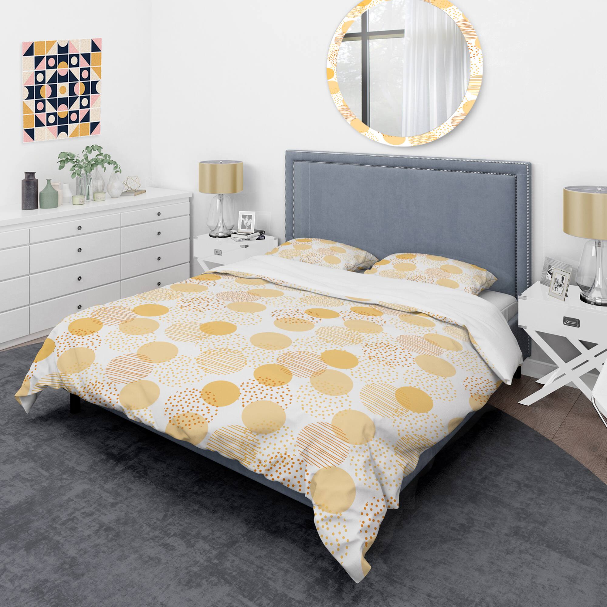 Designart &#x27;Circular Abstract Retro Geometric IX&#x27; Mid-Century Duvet Cover Set
