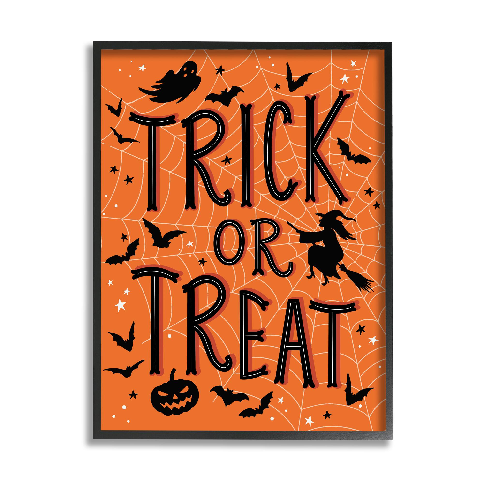 Stupell Industries Trick Or Treat Spider Web Framed Giclee Art