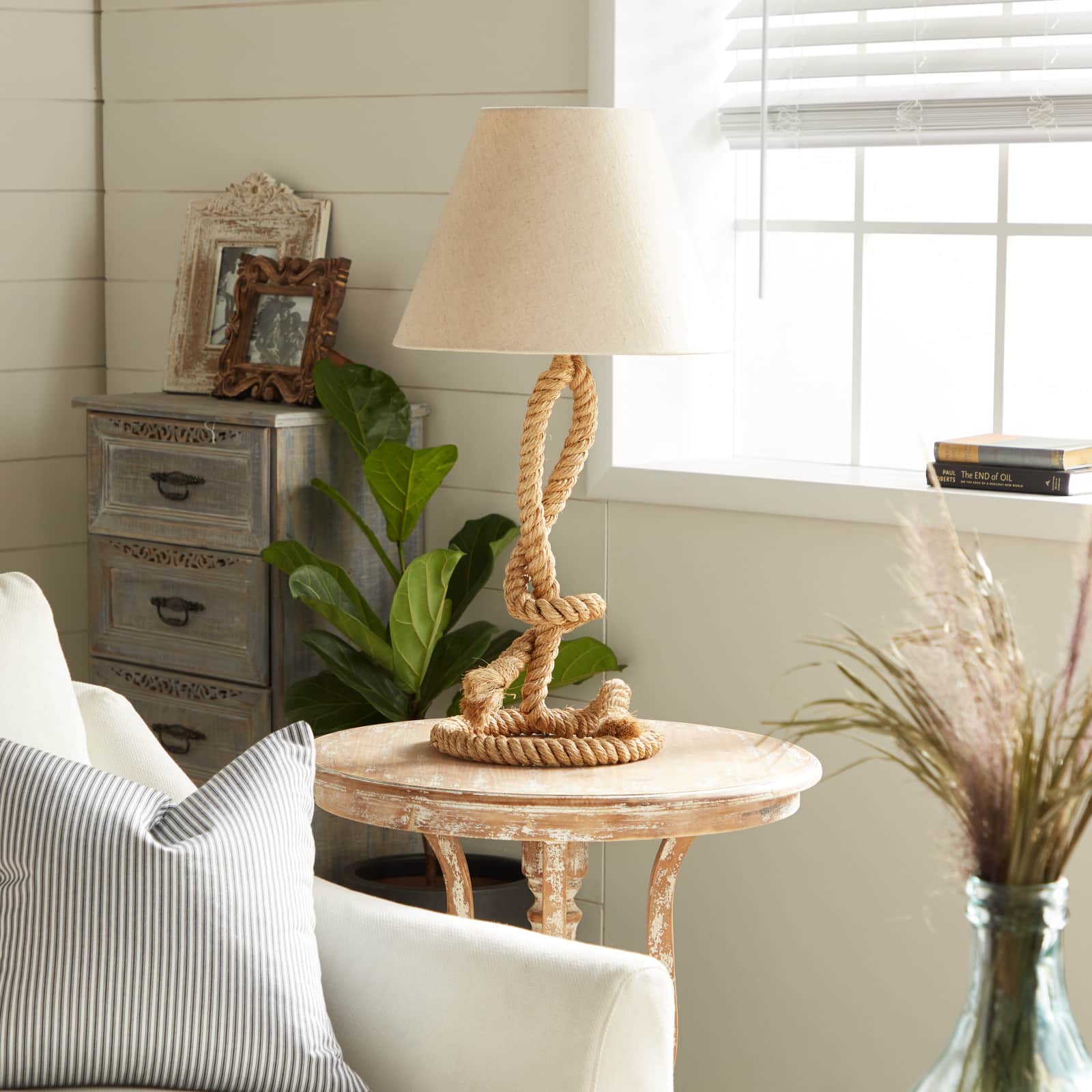 Brown Jute Rope and Iron Rustic Table Lamp, 29" x 15" x 15"