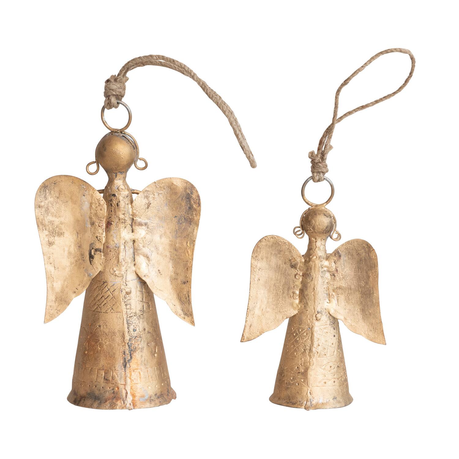 Hello Honey&#xAE; 7&#x22; Antique Brass Finish Metal Angel Bell Ornament