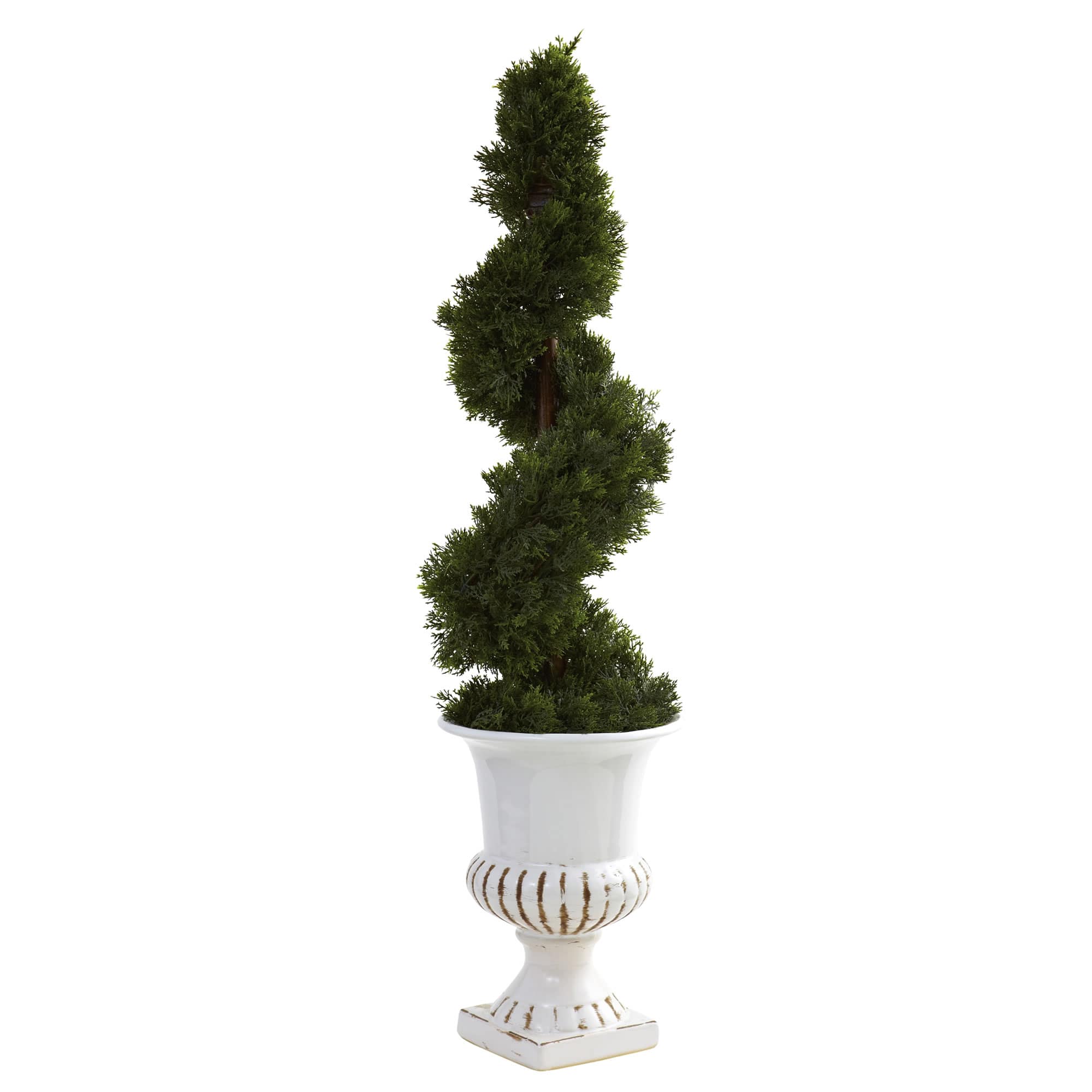 2.5ft. Cedar Spiral Tree in White Urn