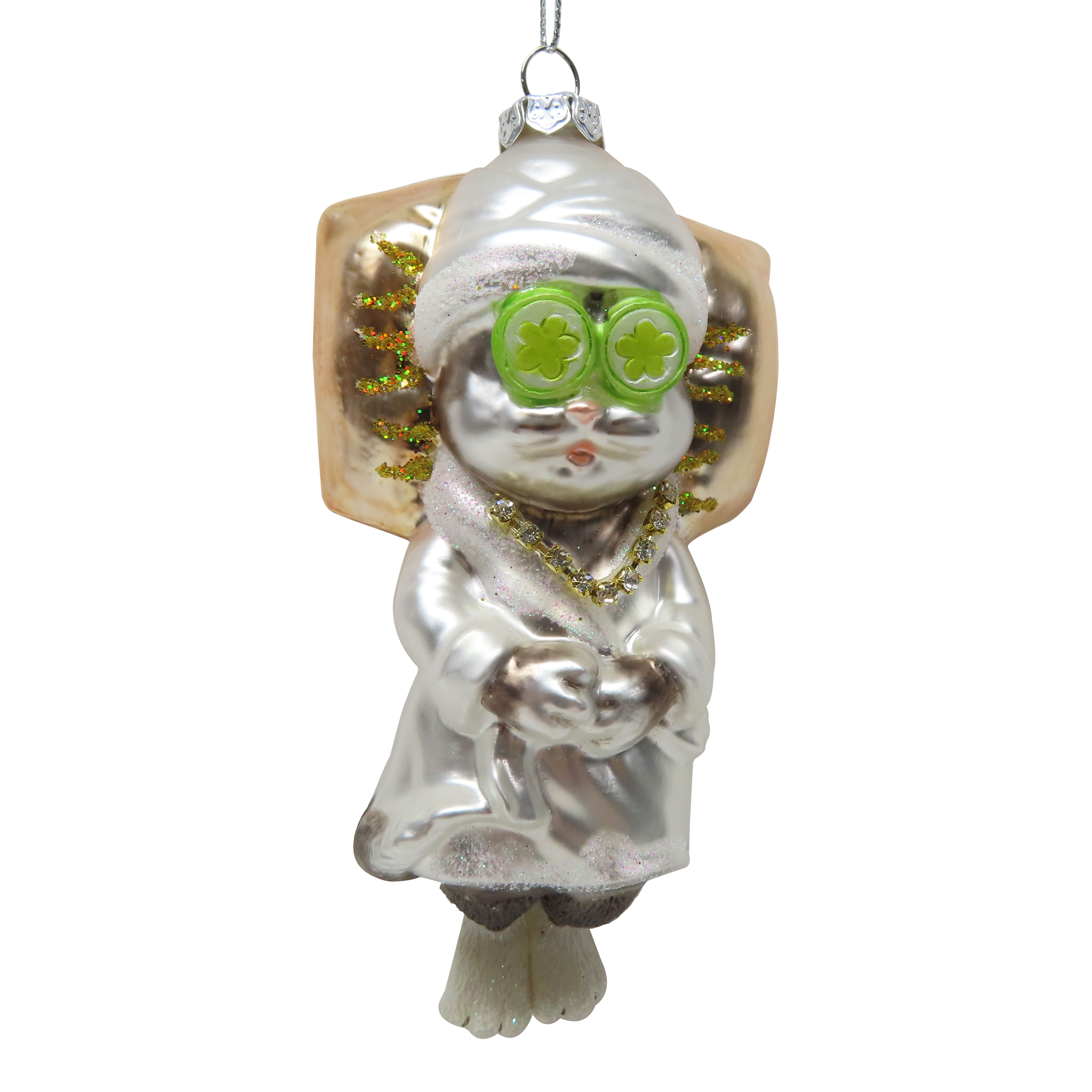 5.25&#x22; Silver Spa Cat Glass Ornament by Ashland&#xAE;