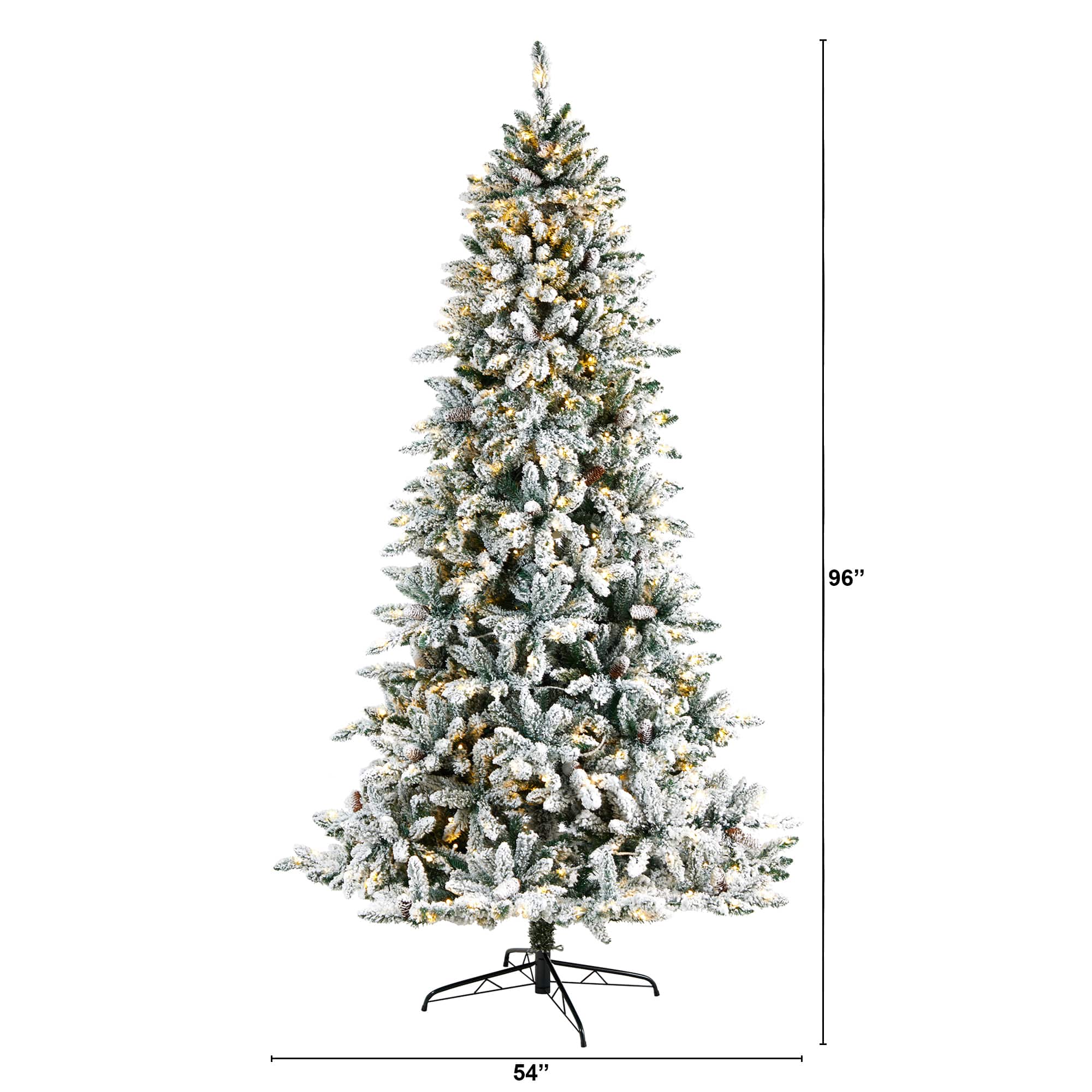 8ft. Pre-Lit Flocked Livingston Fir Artificial Christmas Tree with Pinecones, Clear LED Lights