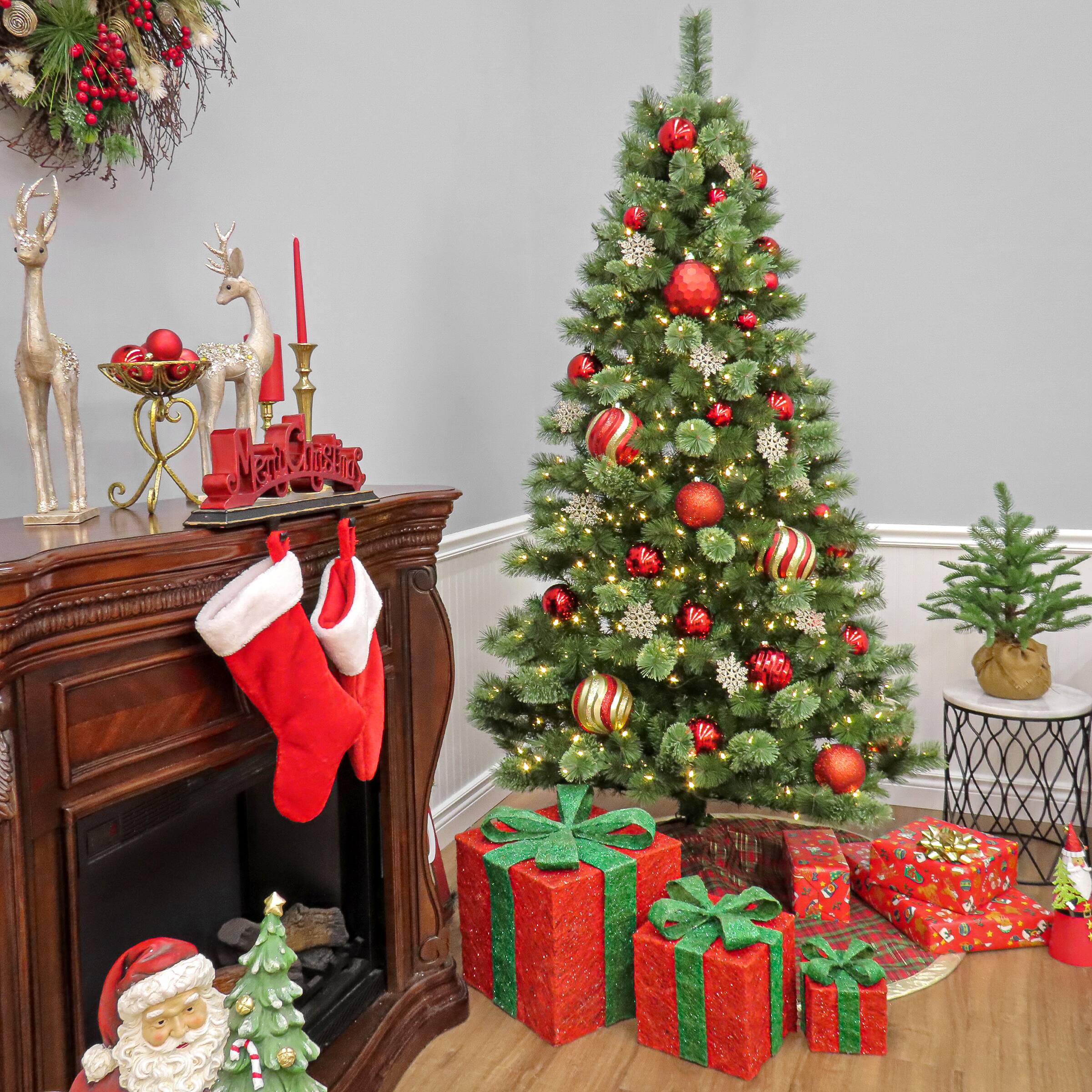 7.5ft. Pre-Lit Ontaria Pine Artificial Christmas Tree, Warm White LED Lights