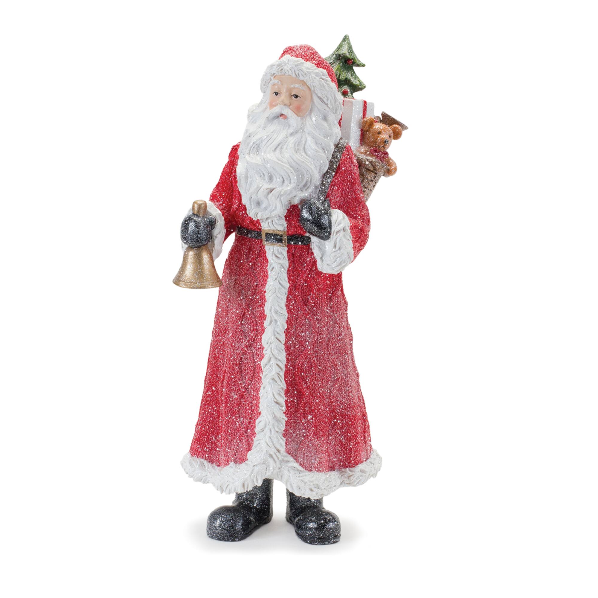 Glitter Santa Figurine with Pine Accent Set