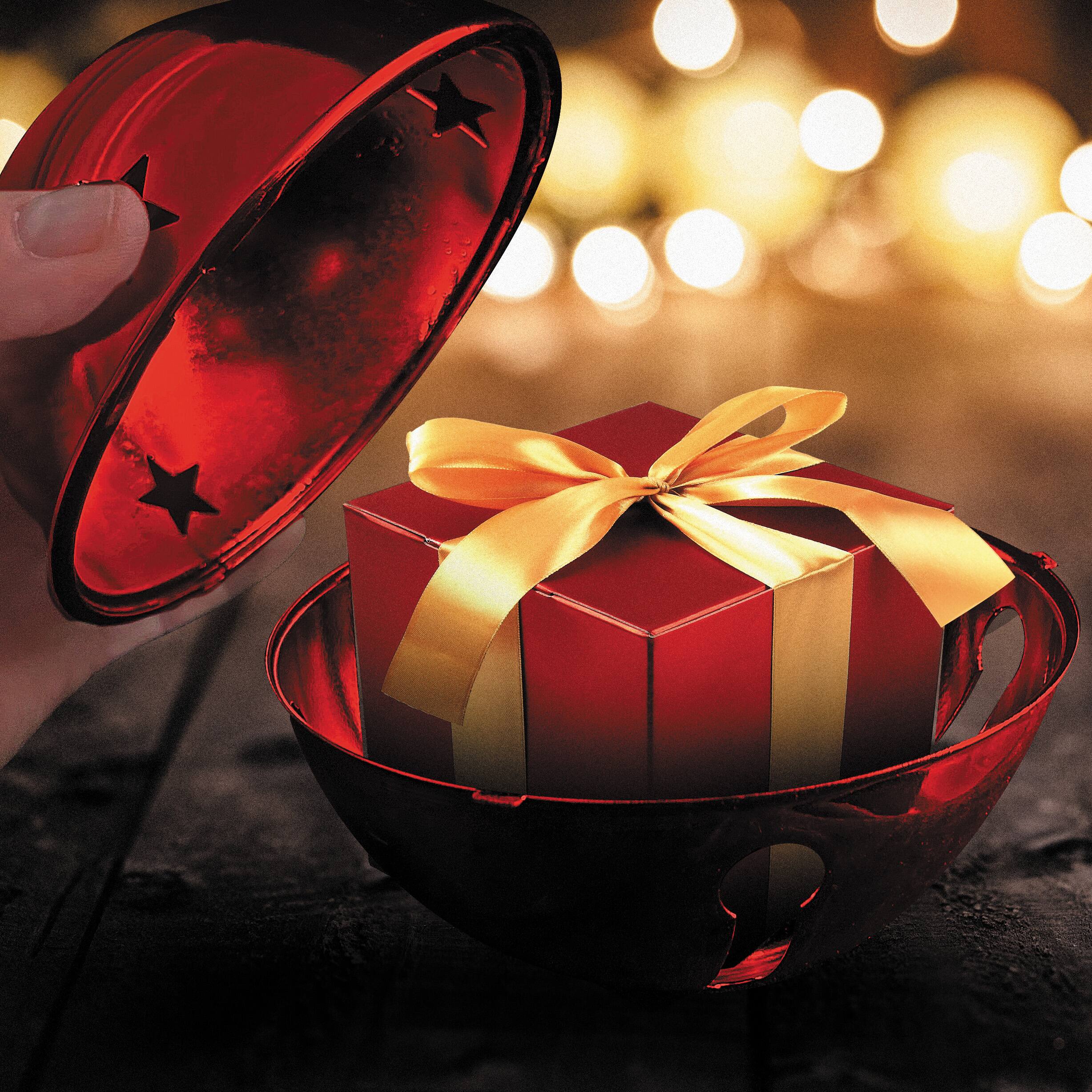 Haute Decor 6ct. 4.7&#x22; Shiny Gold, Silver &#x26; Red Nesting Jingle Bell Ornaments