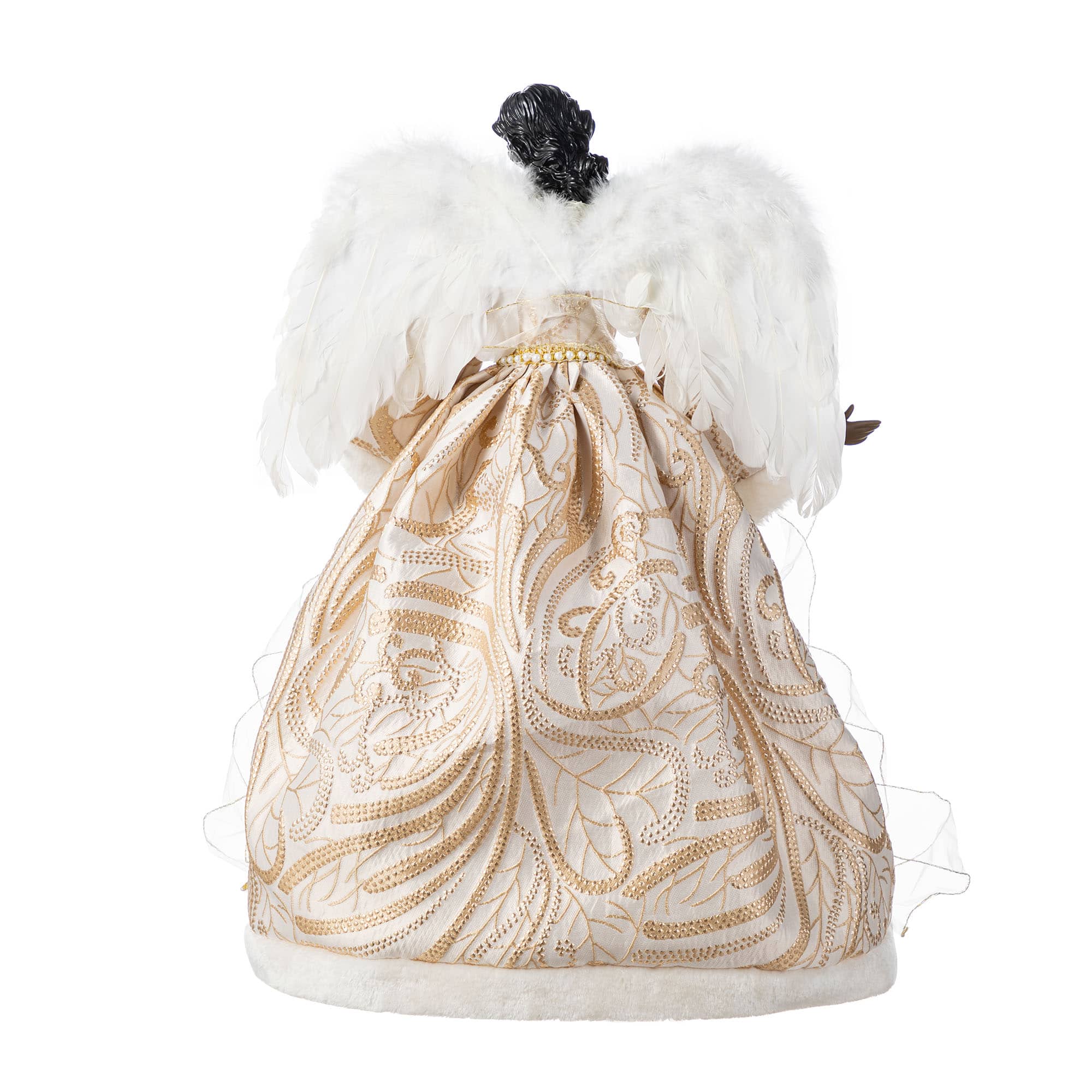 Glitzhome&#xAE; 24&#x22;H Faux Fur &#x26; PVC Christmas Elegant African American Angel Tree Topper