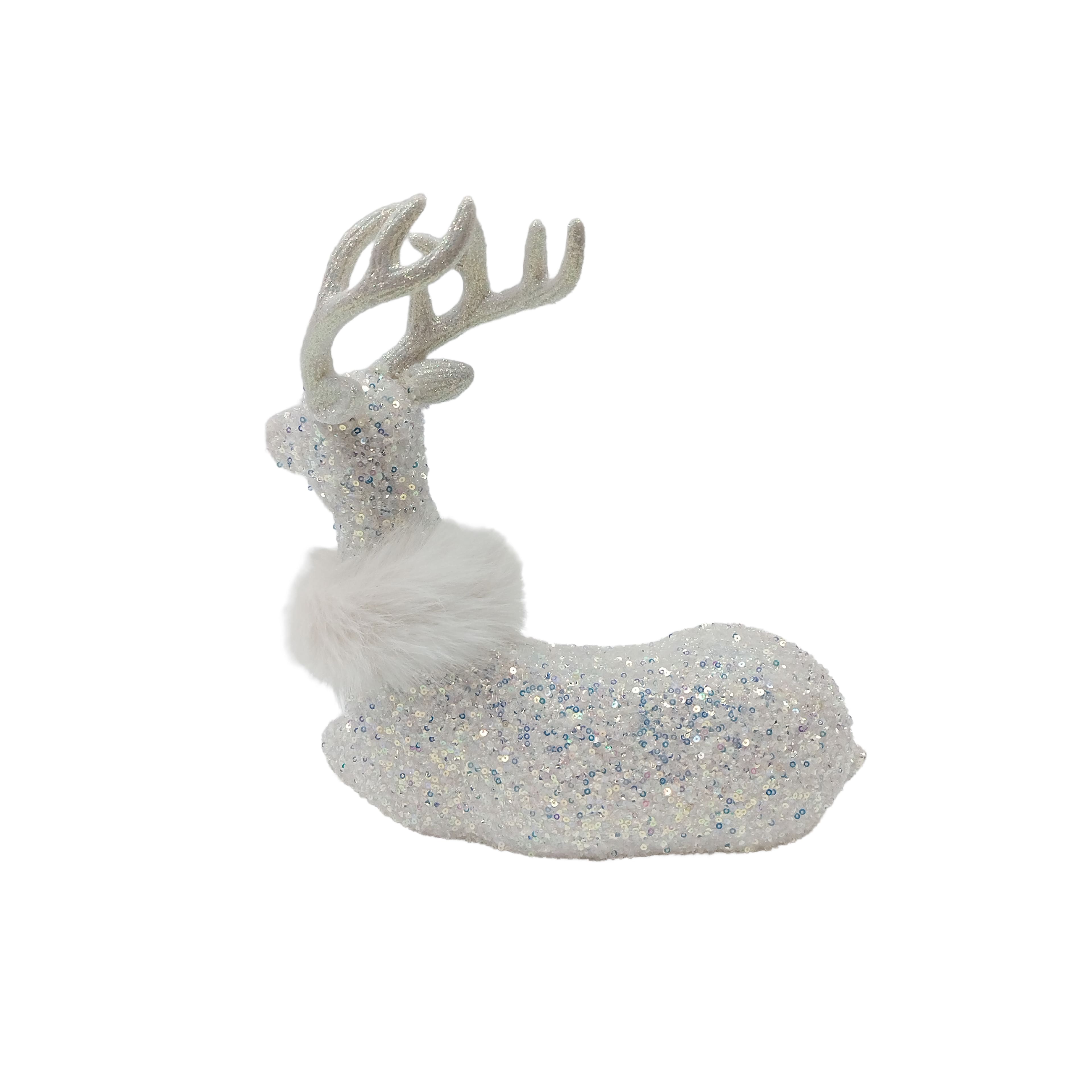 12.25&#x22; White Sitting Reindeer with Faux Fur &#x26; Sequins by Ashland&#xAE;