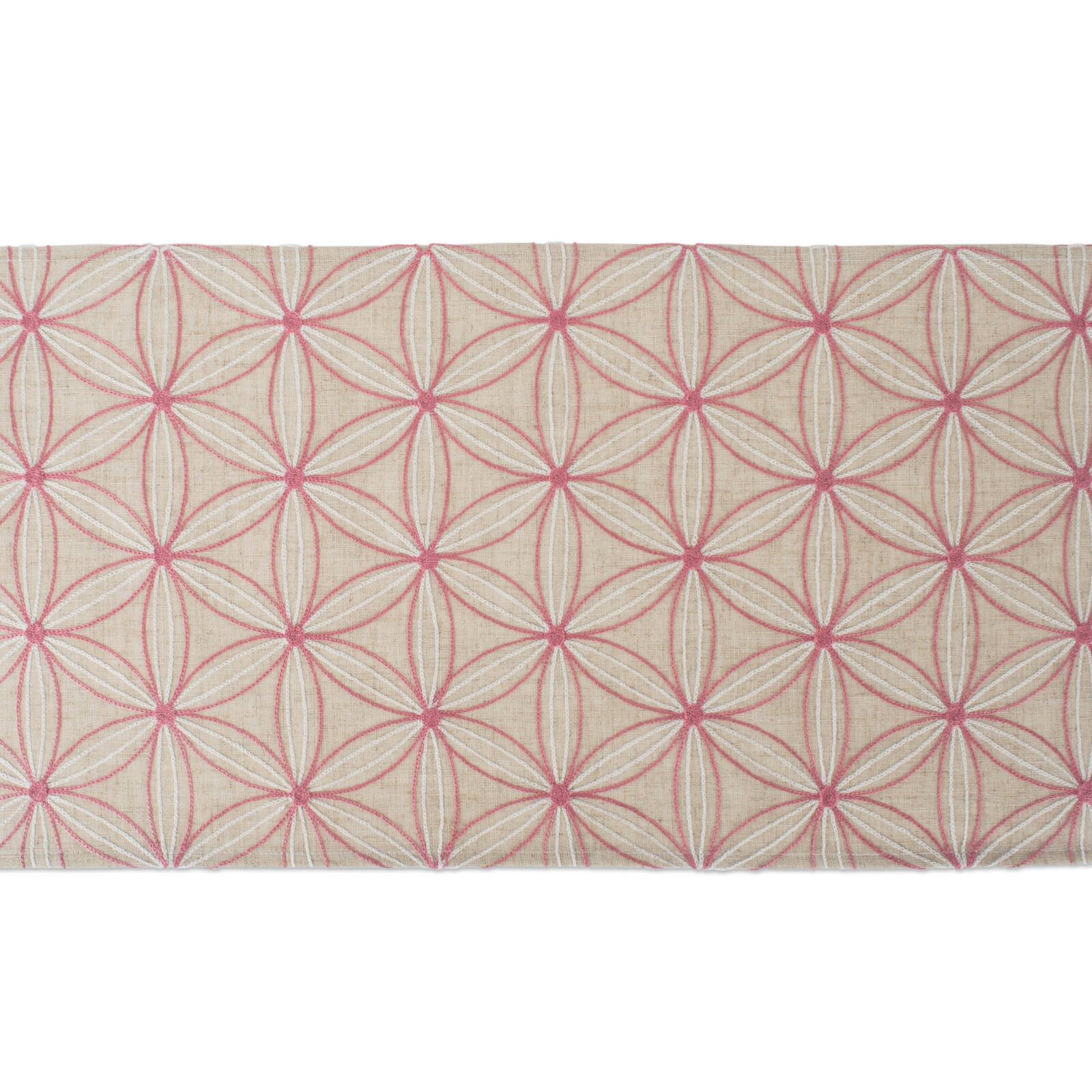 Natural Base Embroidered Flowers Table Runner