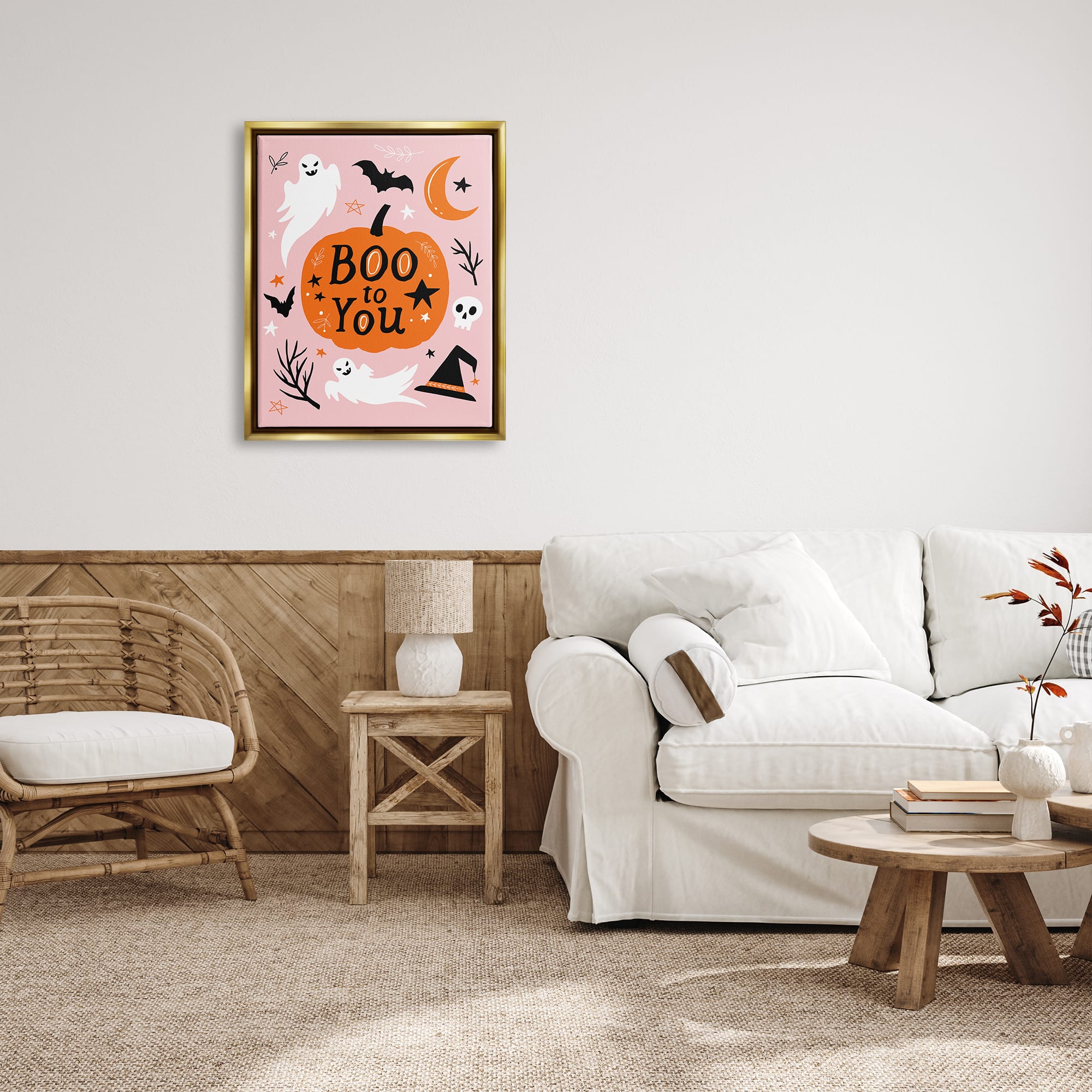 Stupell Industries Boo to You Halloween Elements Framed Floater Canvas Wall Art