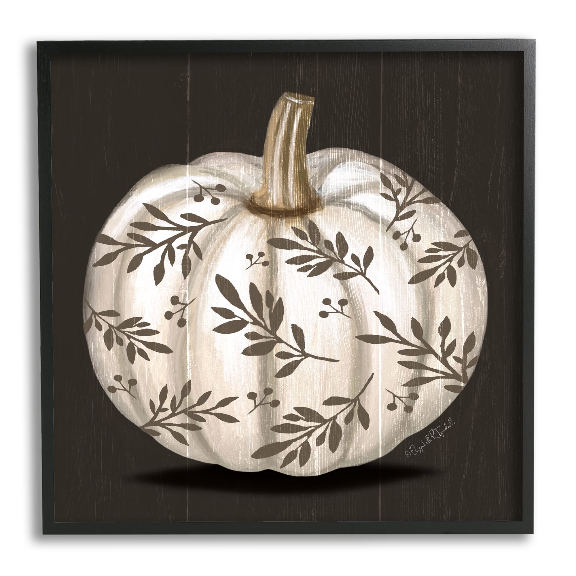 Stupell Industries Leaf Patterned Fall Pumpkin Framed Giclee Art