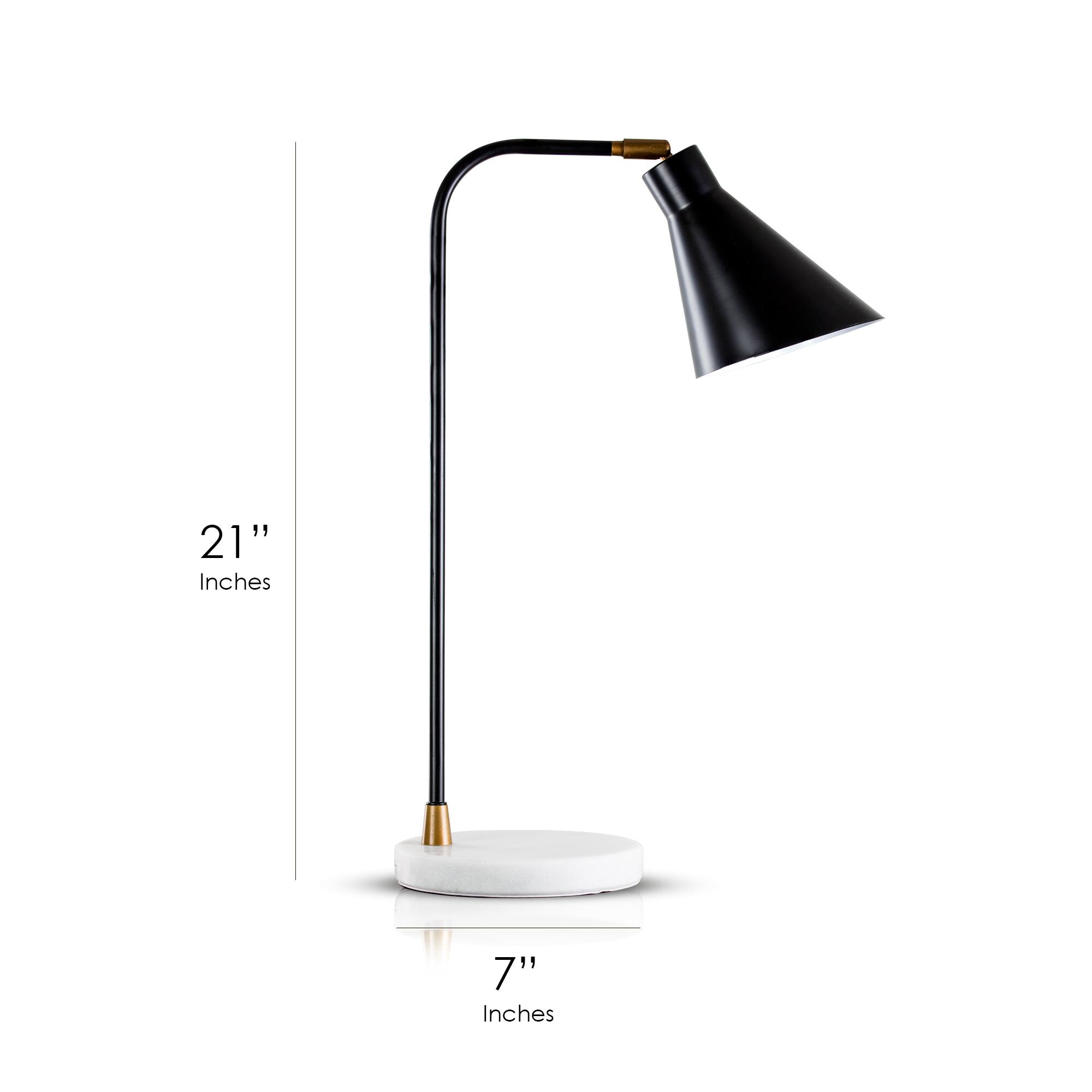 21&#x22; Modern Industrial Black Metal Accent Table Lamp with White Marble Base 