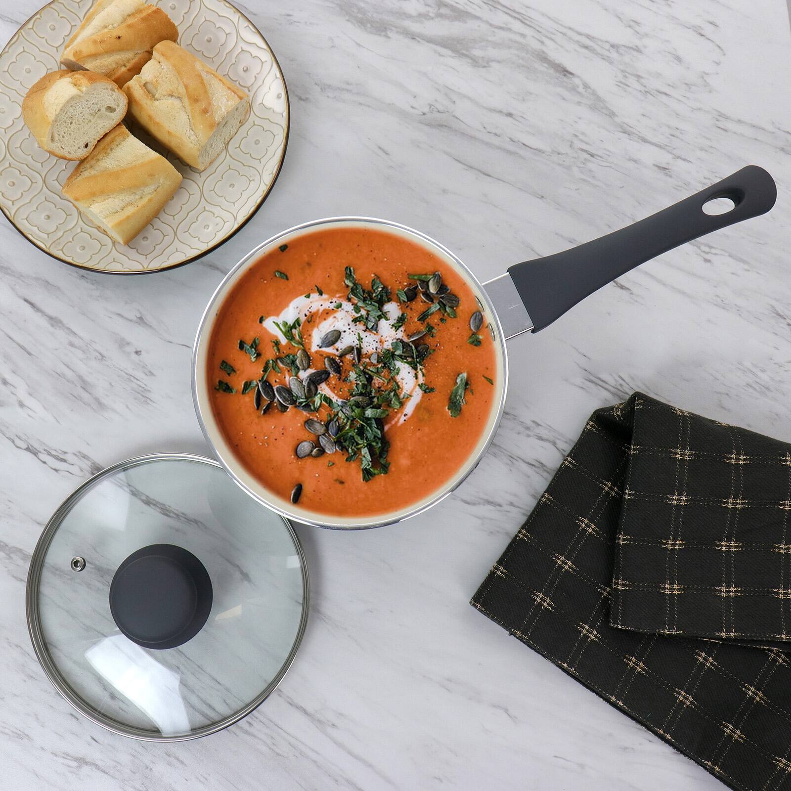 Oster Ridge Valley 2.5qt. Gray Nonstick Aluminum Saucepan with Lid