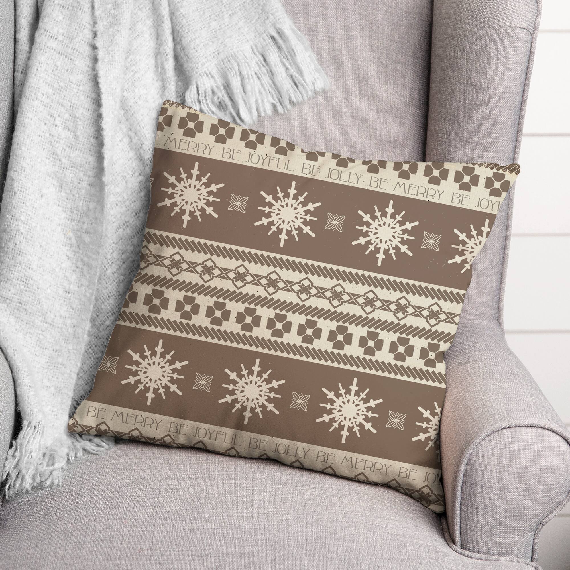 Neutral Christmas Sweater Throw Pillow