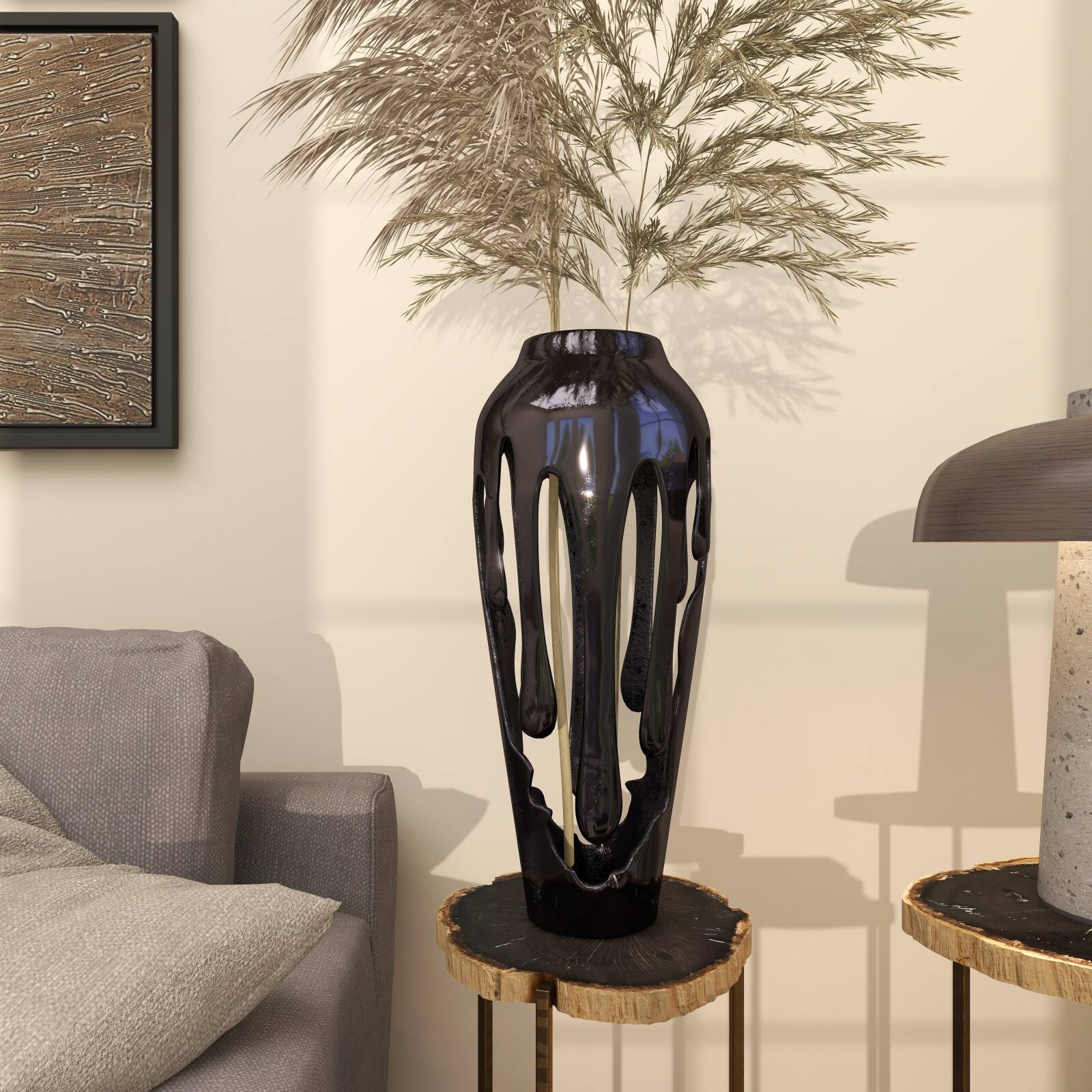 19" Black Aluminum Drip Vase with Melting Designed Body