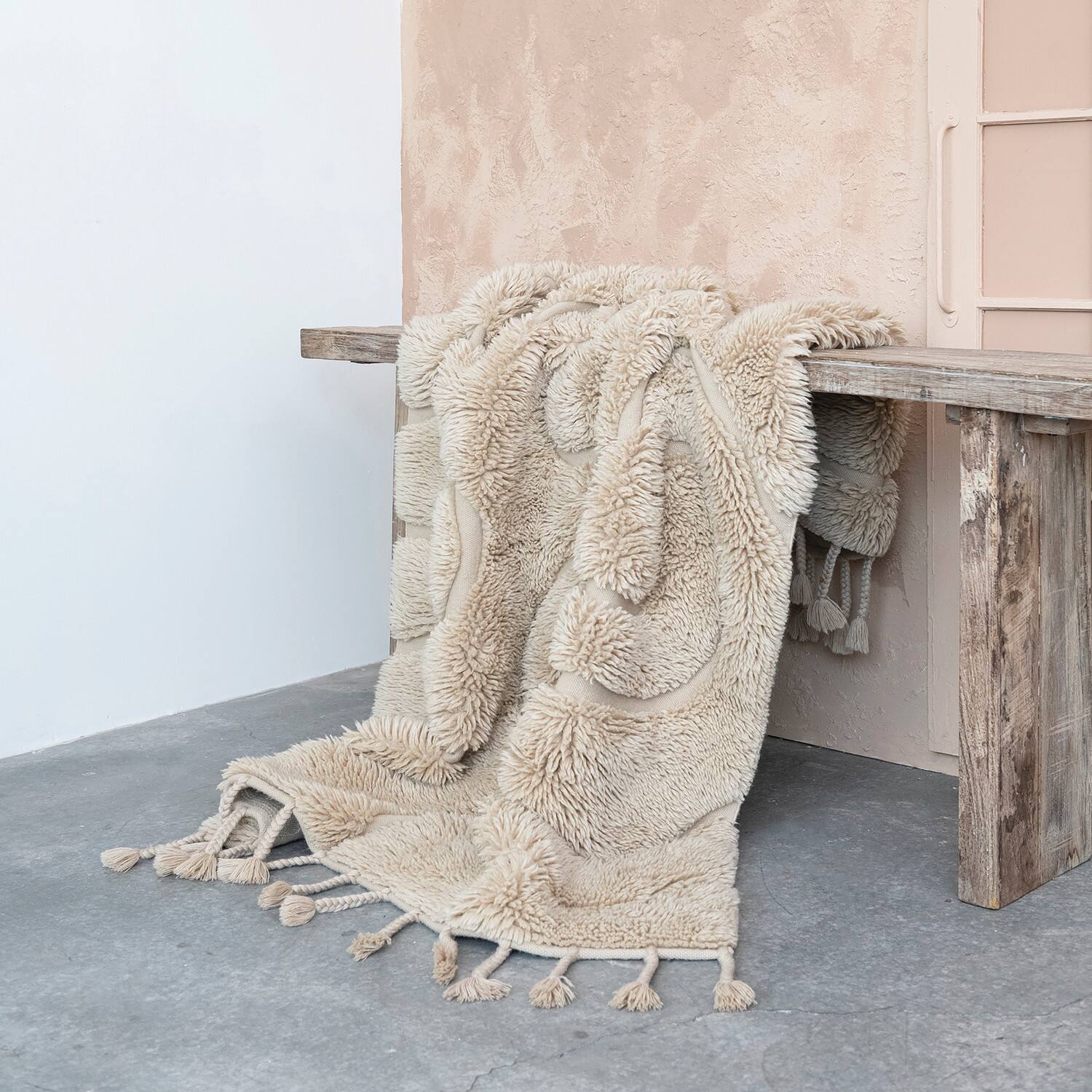 Hello Honey® 5ft. x 7ft. Tan New Zealand Wool & Cotton Tufted Rug with Tassels