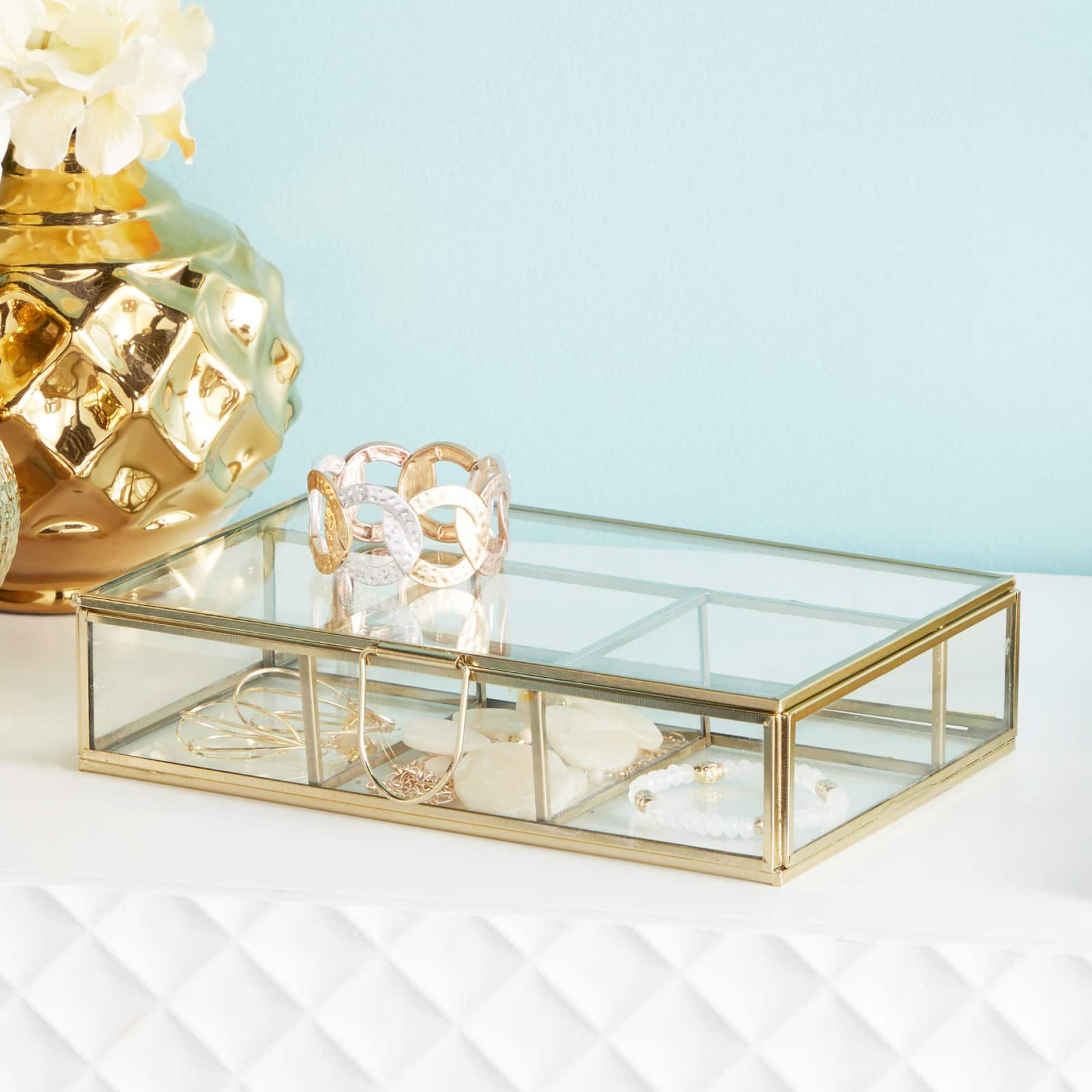 Rectangular Metal &#x26; Glass Jewelry Box