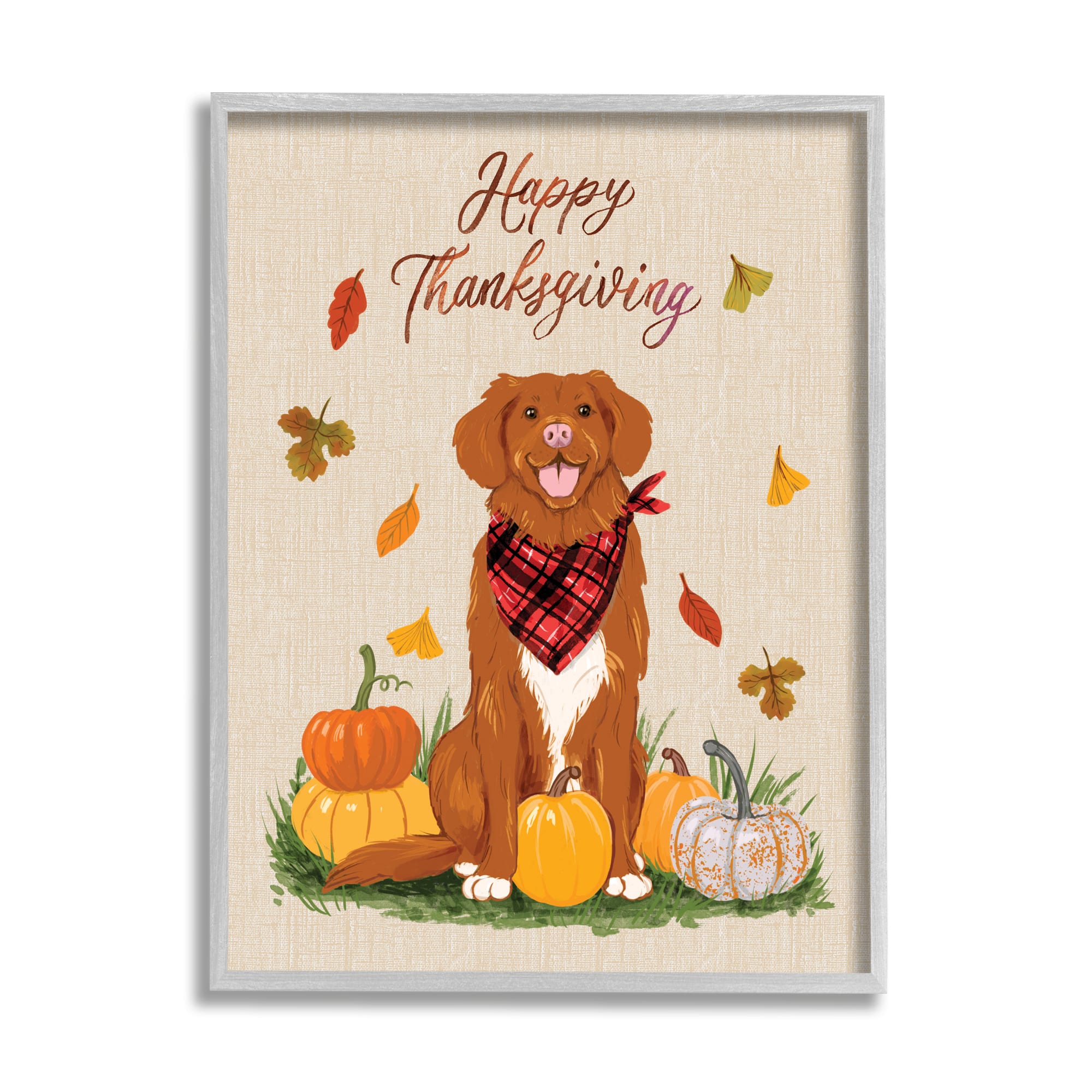 Stupell Industries Happy Thanksgiving Pumpkins Dog Framed Giclee Art