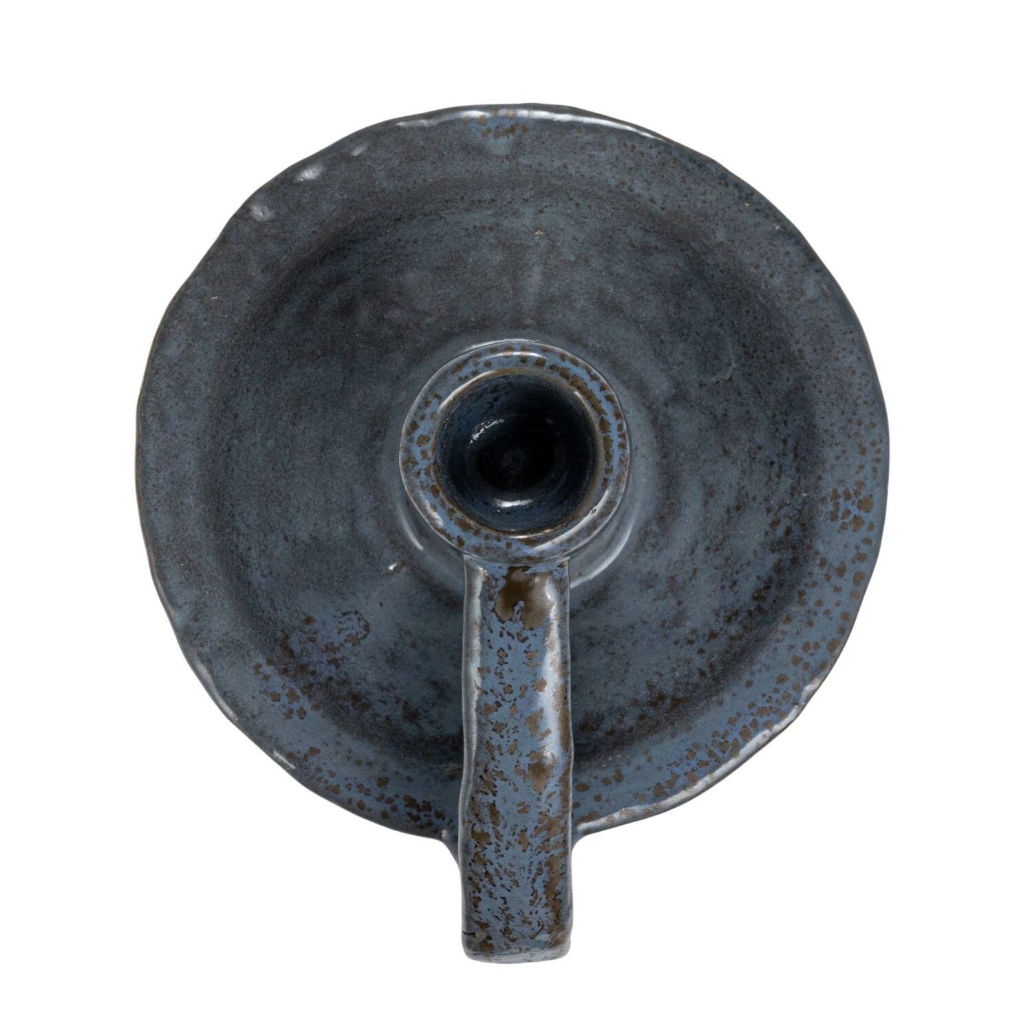 Hello Honey® 5.5" Round Stoneware Candle Holder with Handle Set