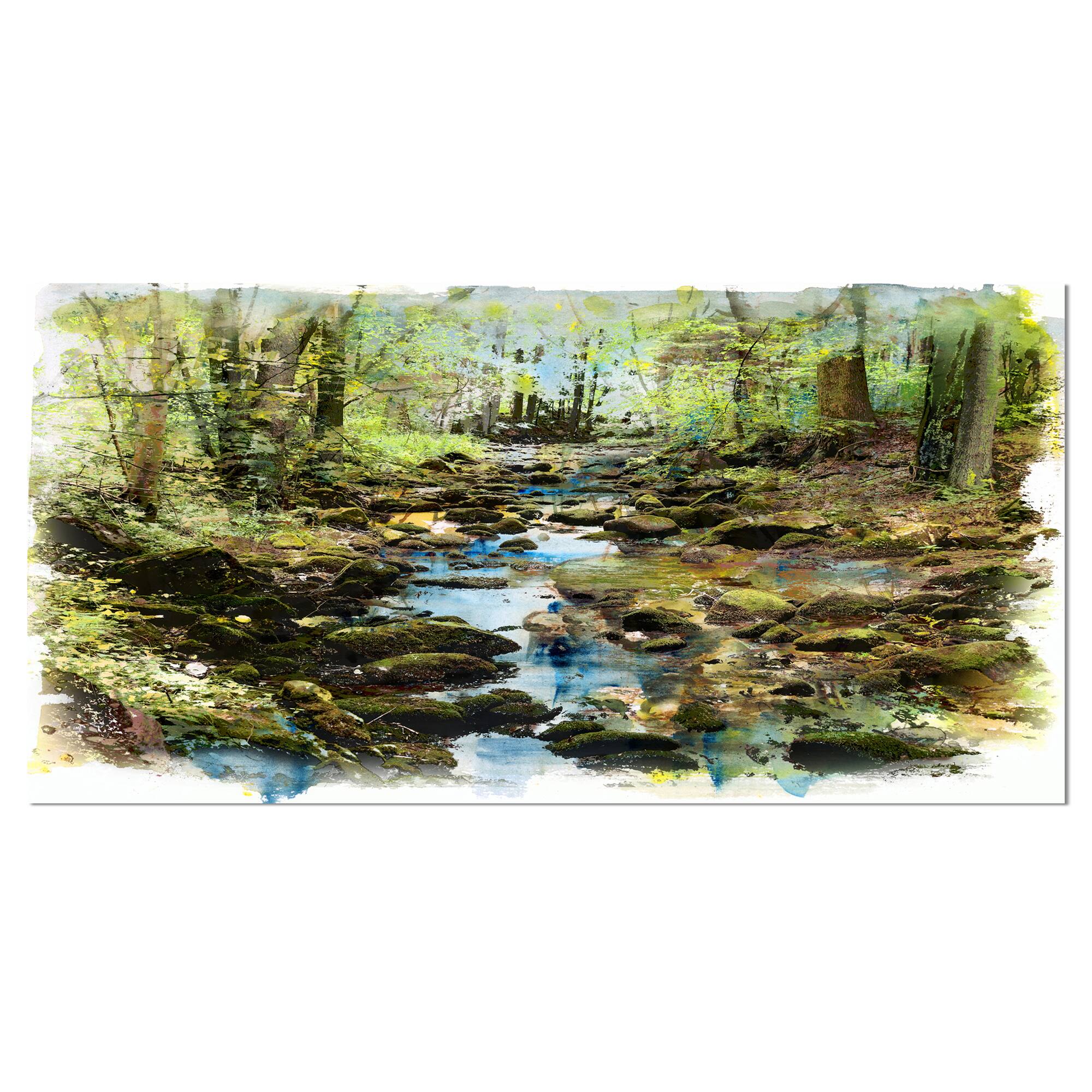 Designart - Stream in the Forest - Landscape Painting Canvas Print