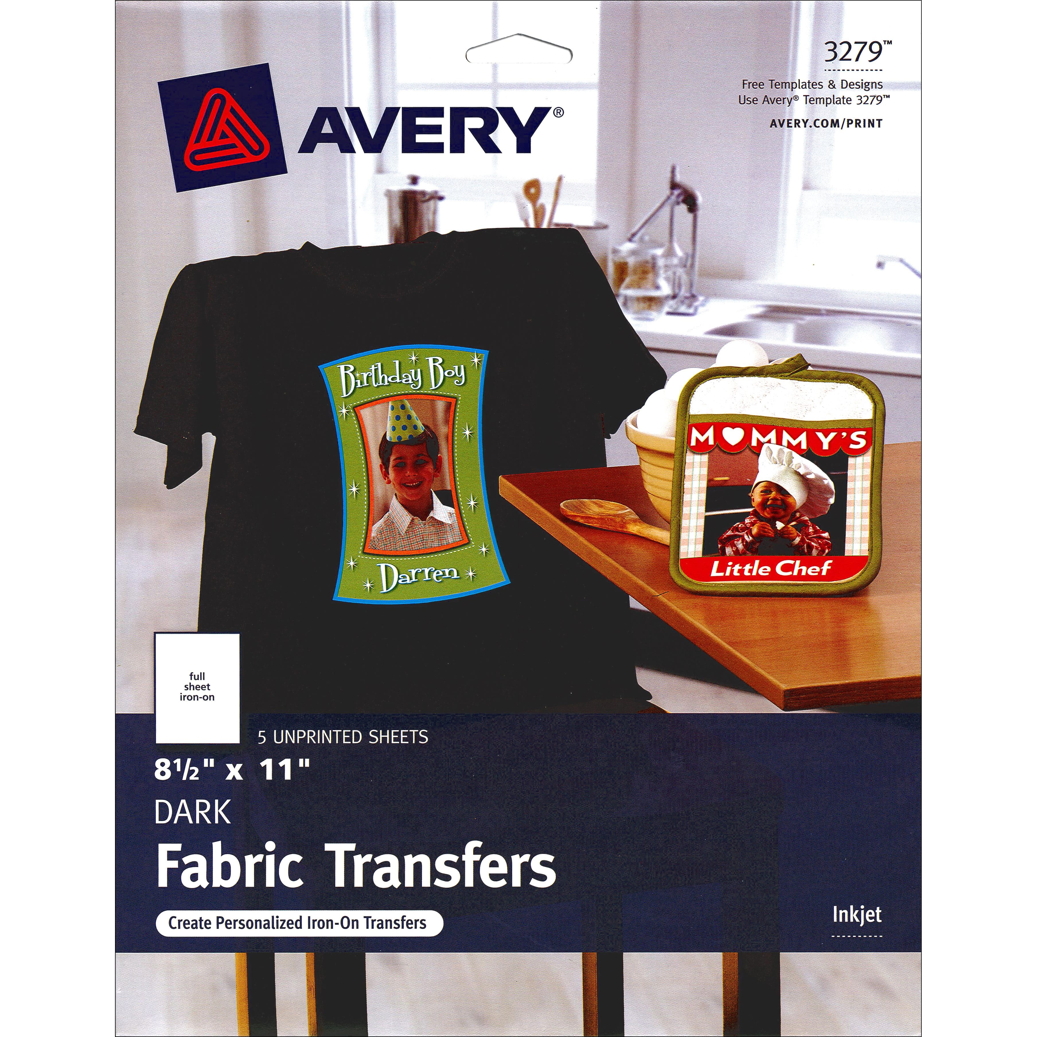 Avery® Dark Fabric Transfers, 2 x 3 Pre Die-Cut Iron-On Rectangle  Transfers, 3 Sheets, 24 Total (2230)