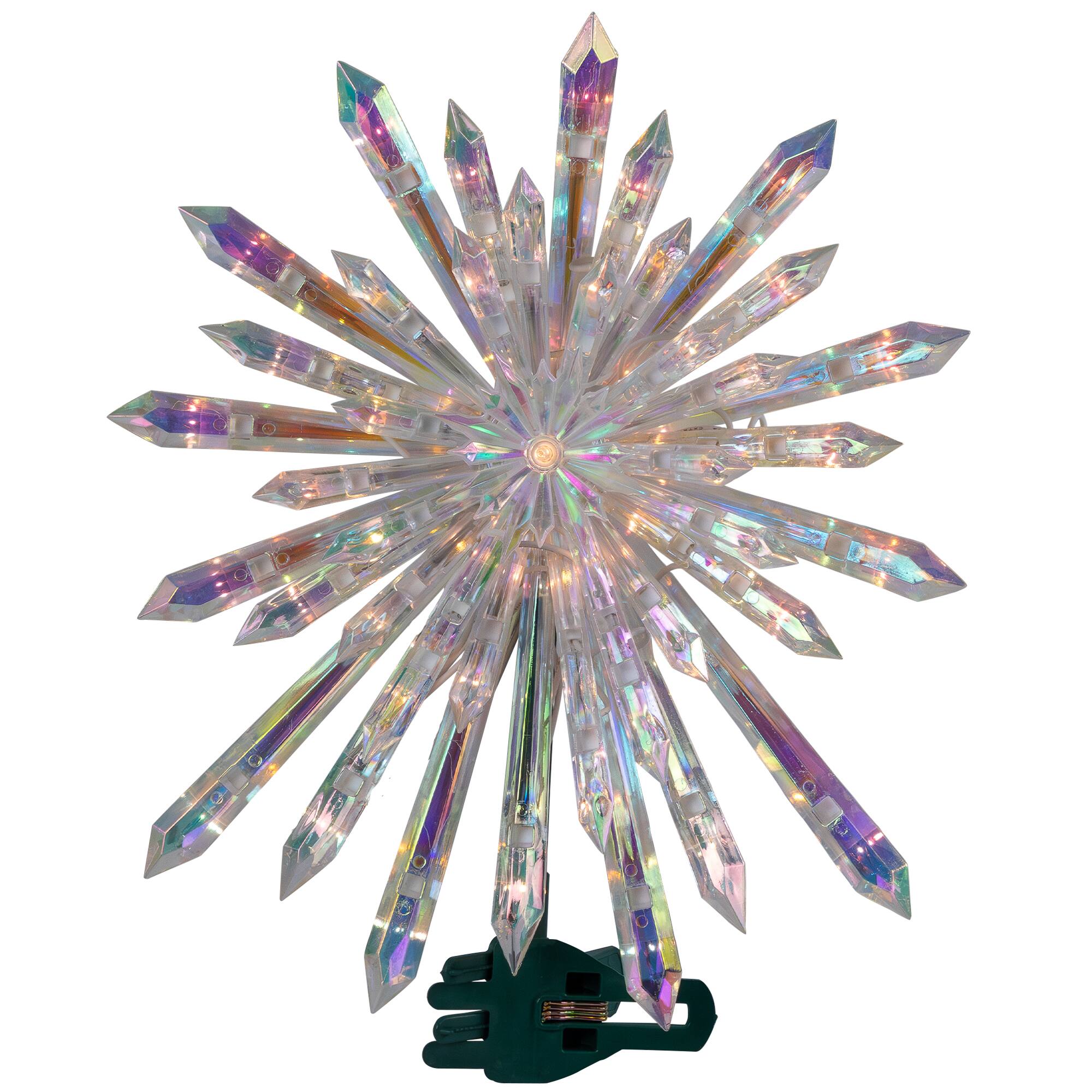 14&#x22; Lighted Iridescent Icicle Christmas Tree Topper, Clear Lights