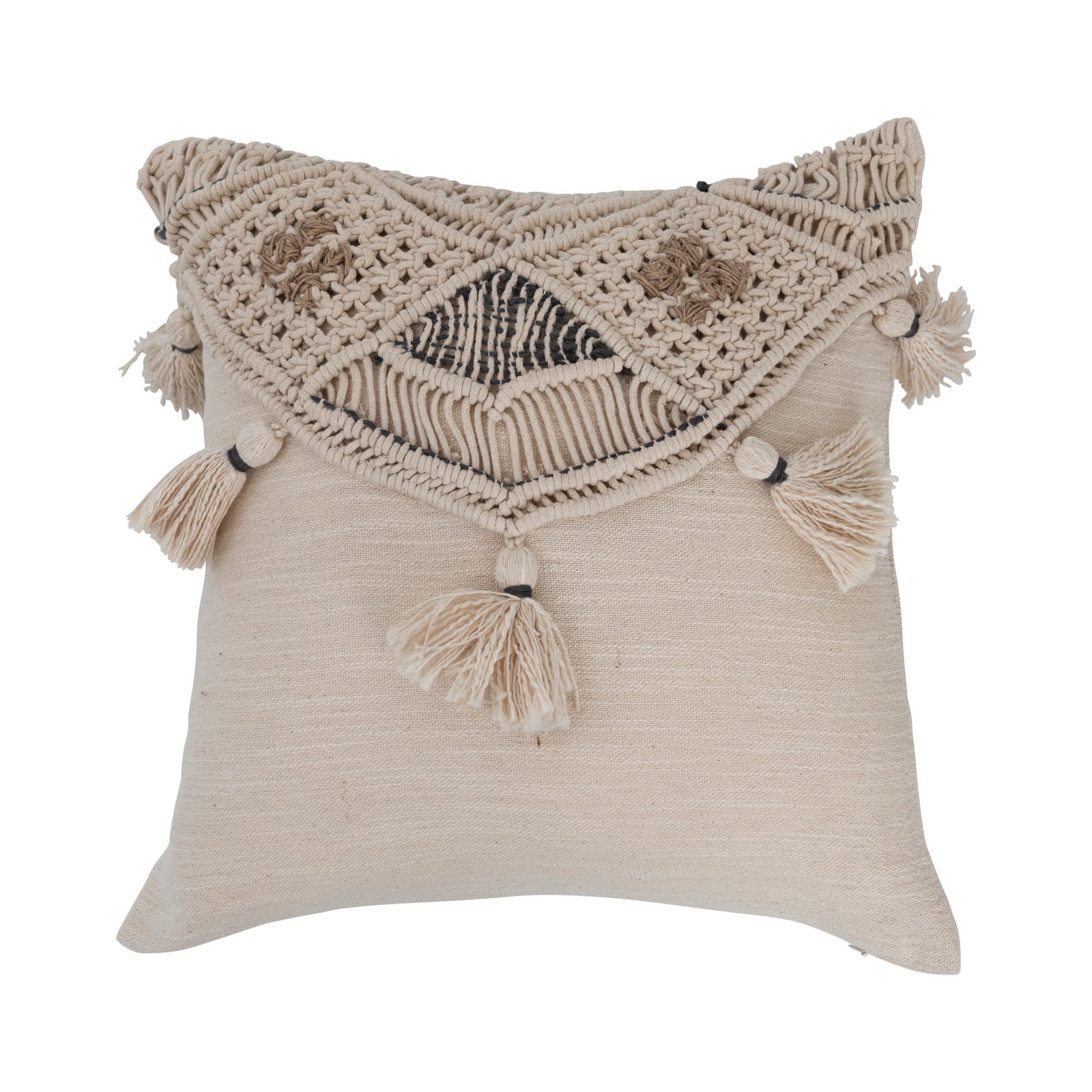 Hand-Woven Cotton &#x26; Jute Macram&#xE9; Pillow with Tassels