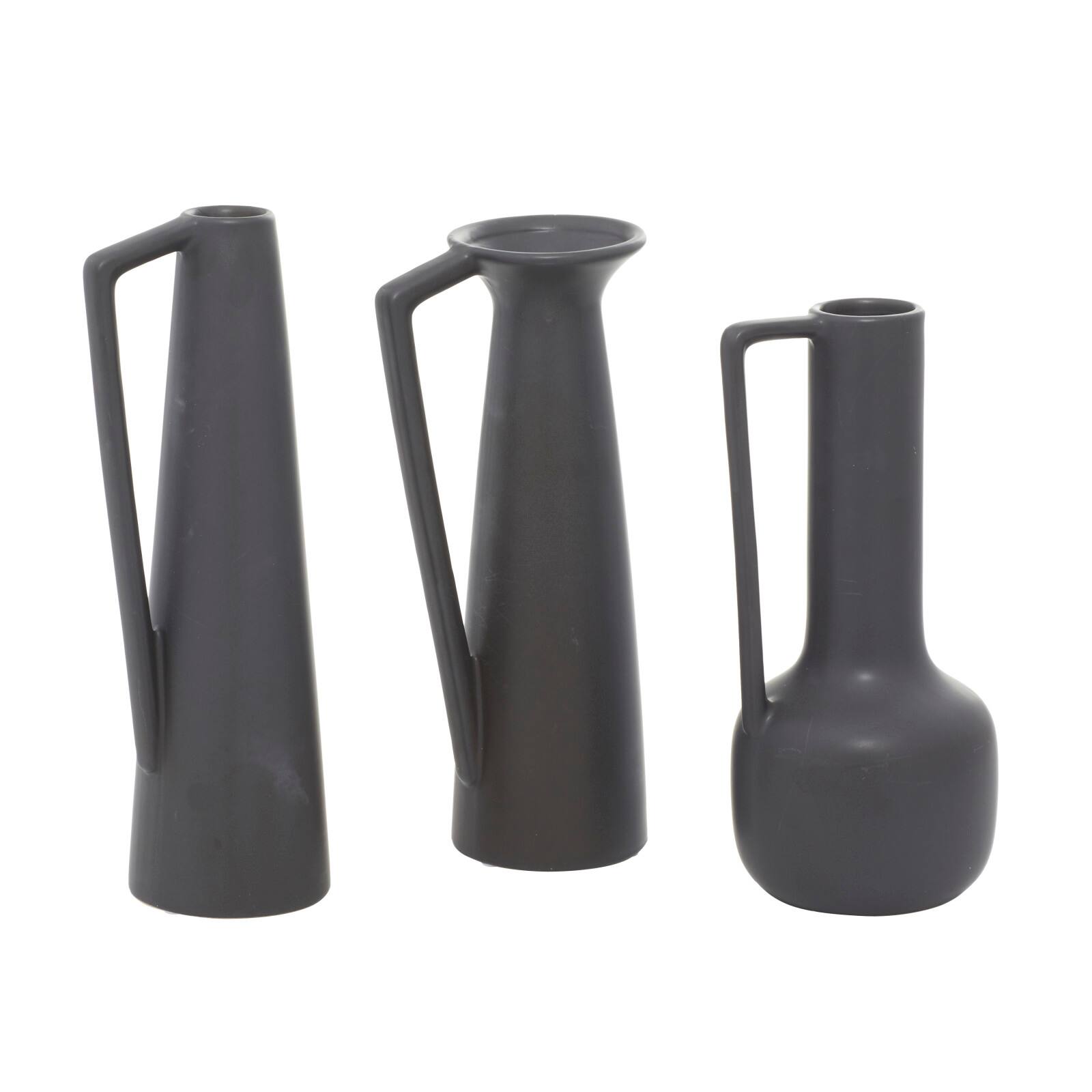 CosmoLiving by Cosmopolitan Set of 3 Dark Gray Ceramic Modern Vase, 12", 13", 11"