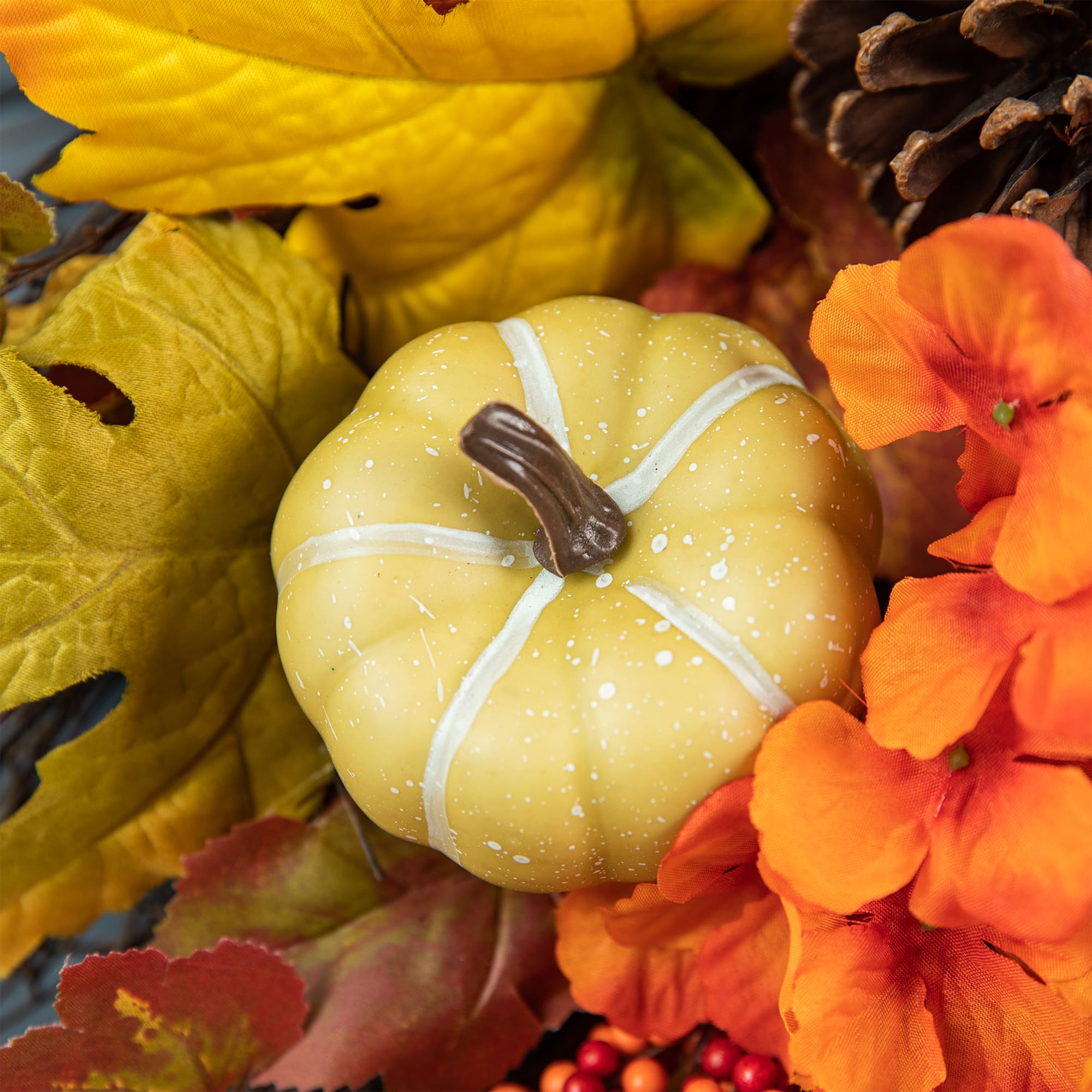 Glitzhome® 27" Fall Dahlia, Pumpkin, Leaf & Berry Swag
