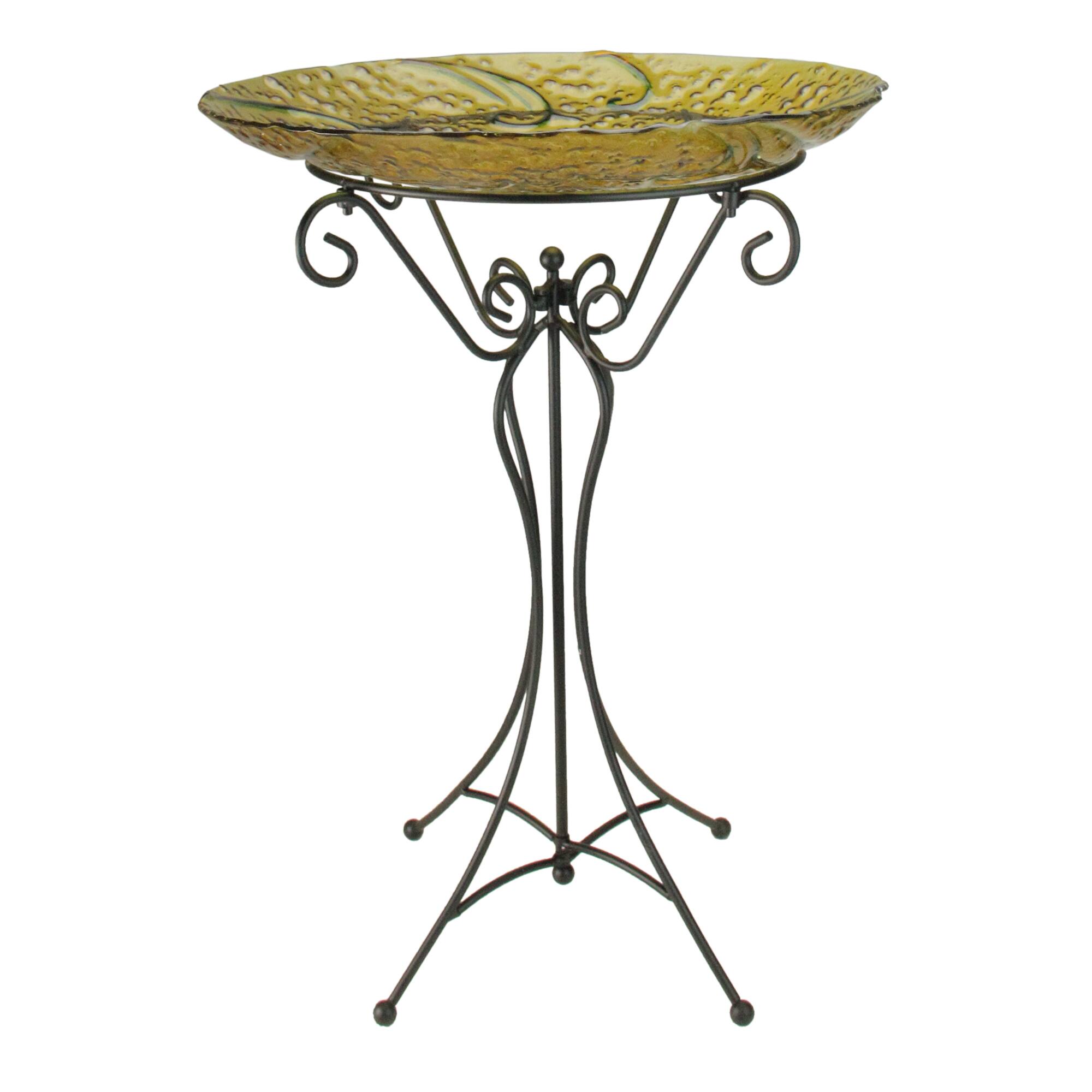23&#x22; Hand Painted Glass Cardinal Spring Garden Bird Bath