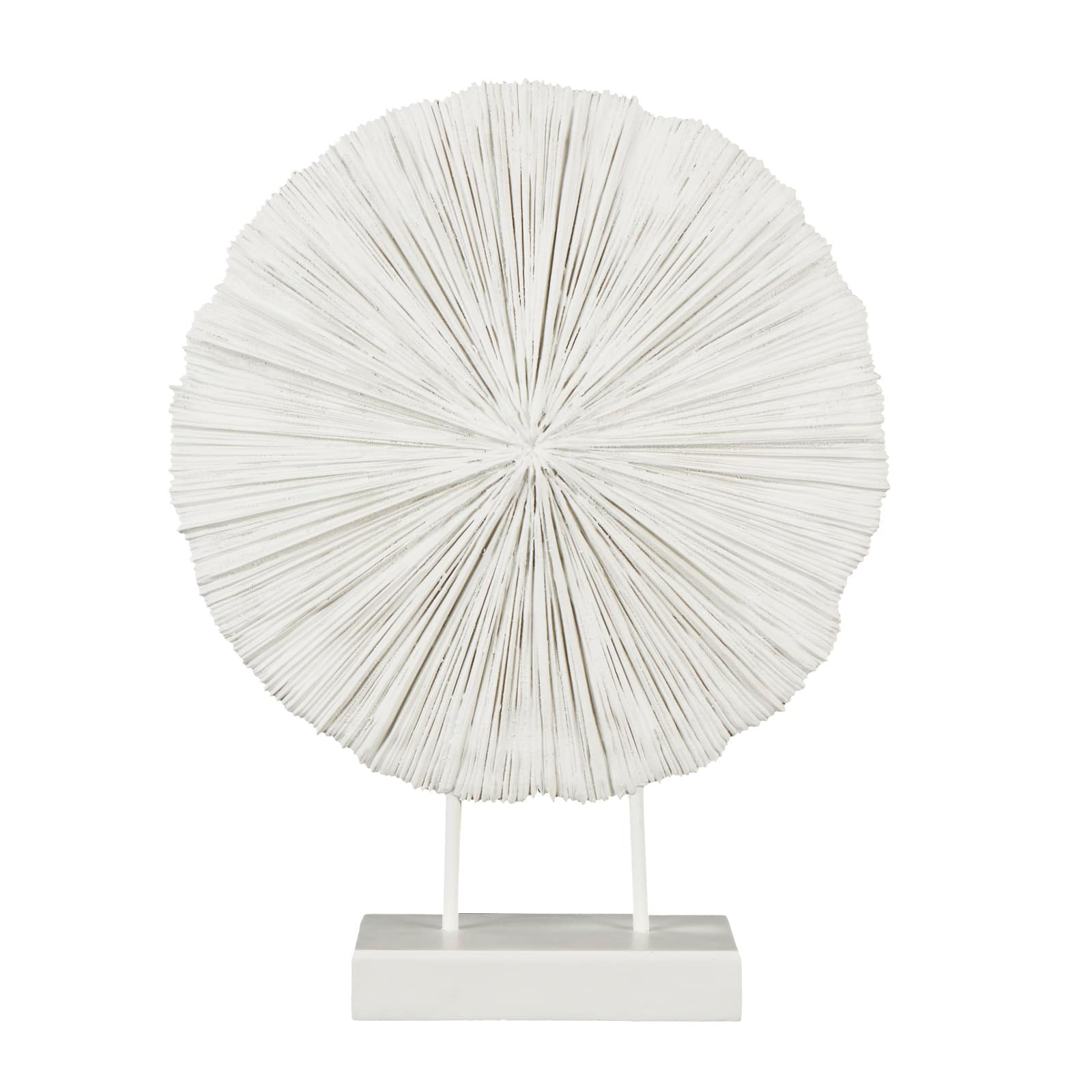 23&#x22; Cream Resin Coral Textured Round Sculpture