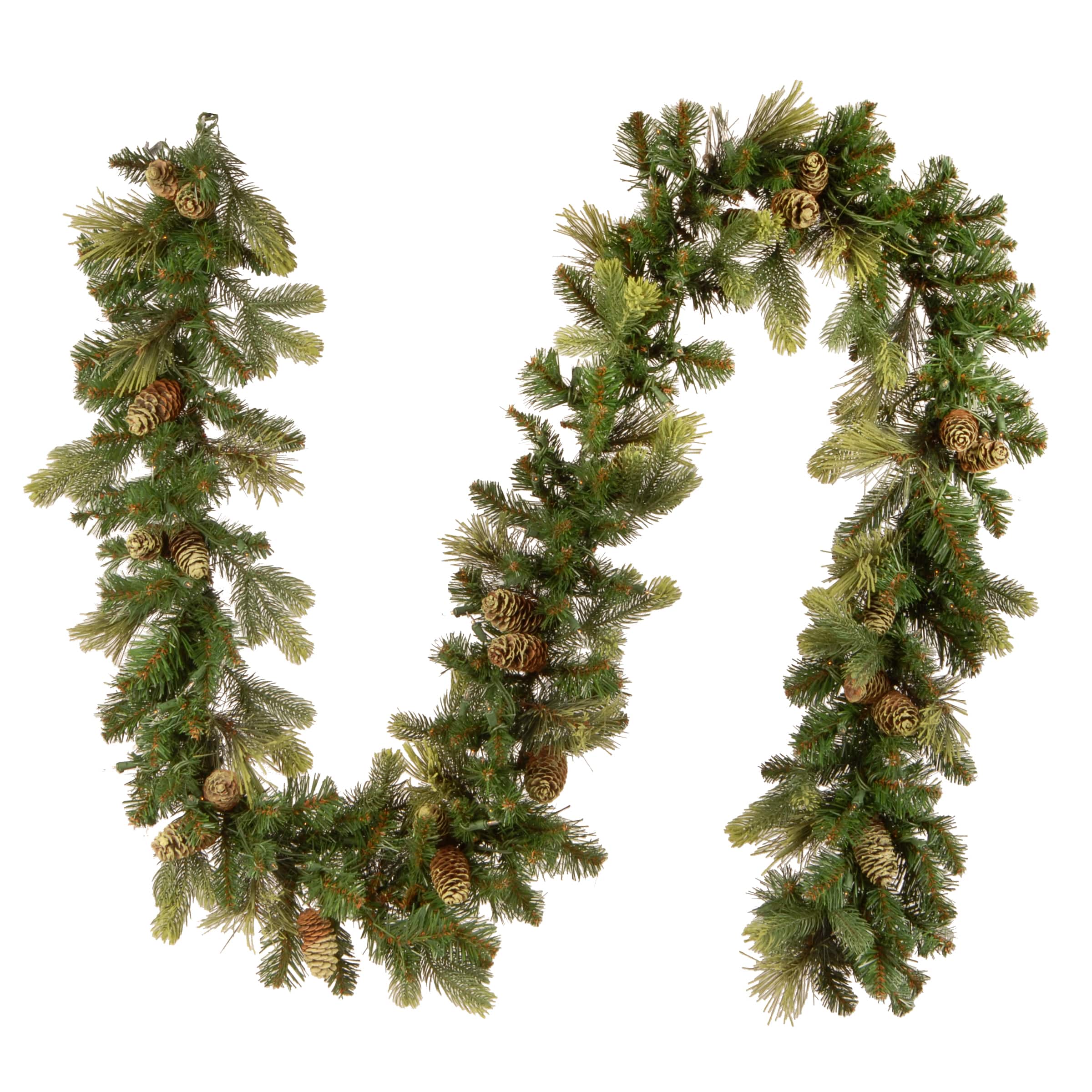 9' x 10" Pre-lit Carolina Pine Artificial Christmas Garland with 27 Flocked Cones and 100 Clear Lights