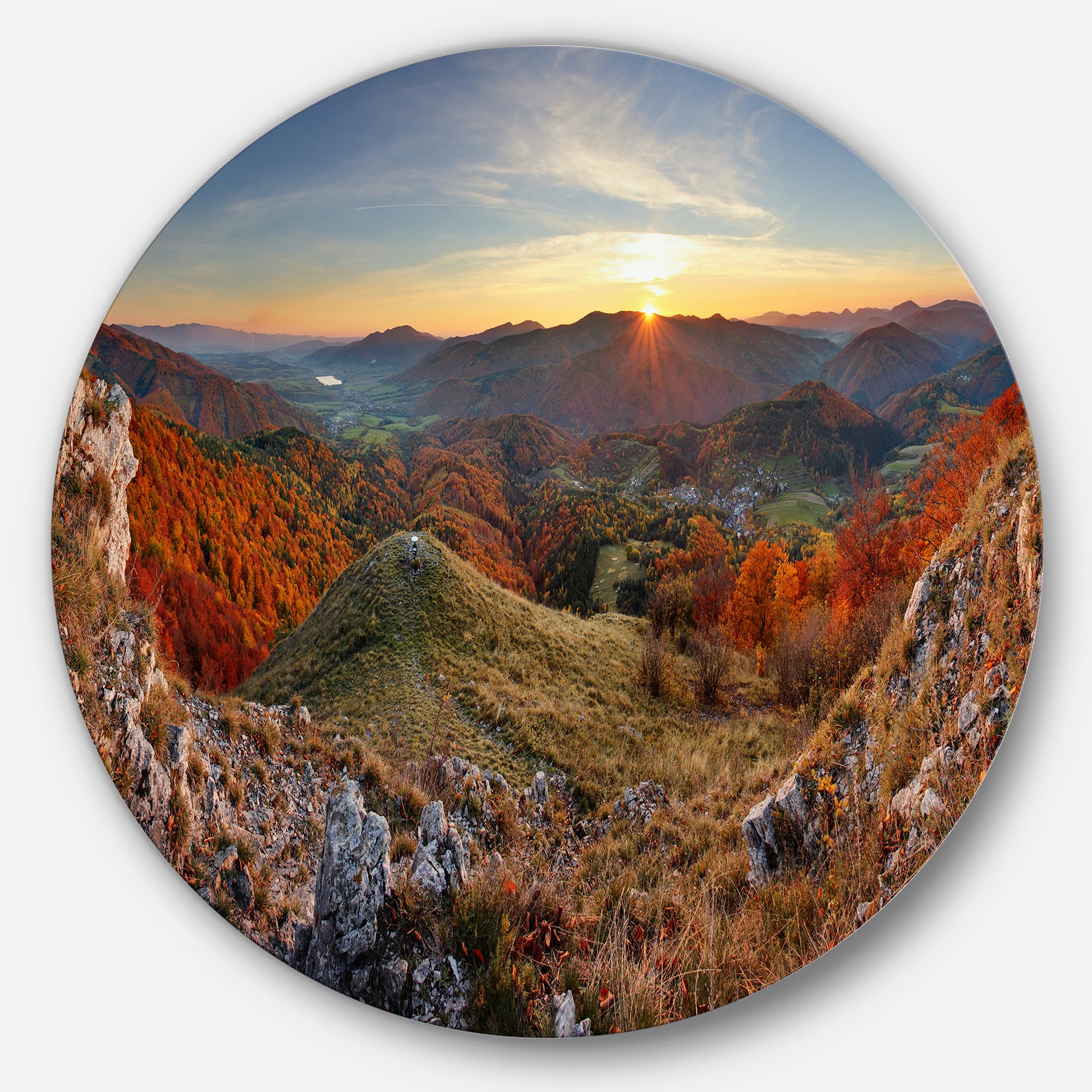 Designart - Majestic Sunset in Mountain Landscape' Landscape Metal Circle Wall Art