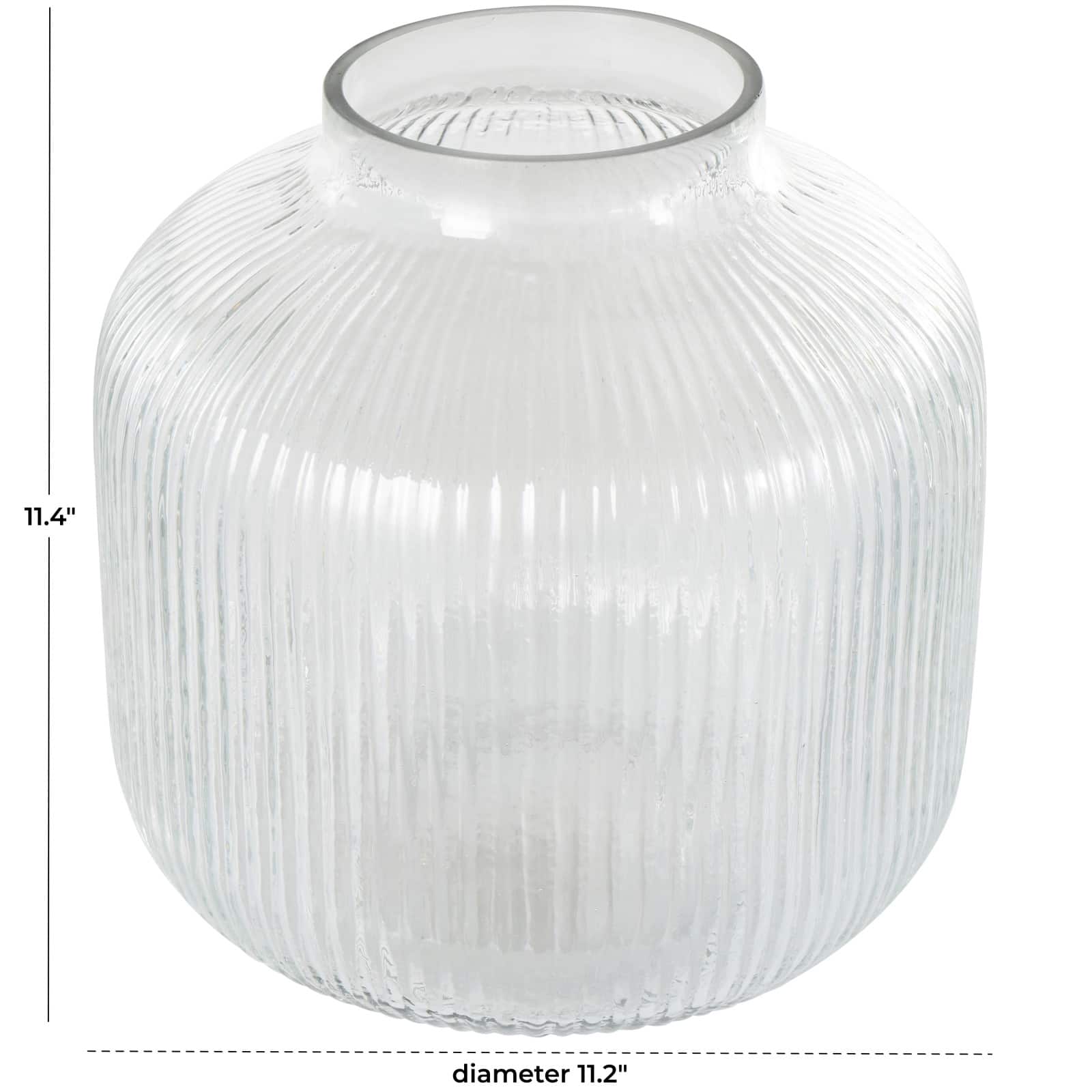 11&#x22; Clear Glass Short Round Ribbed Decorative Vase