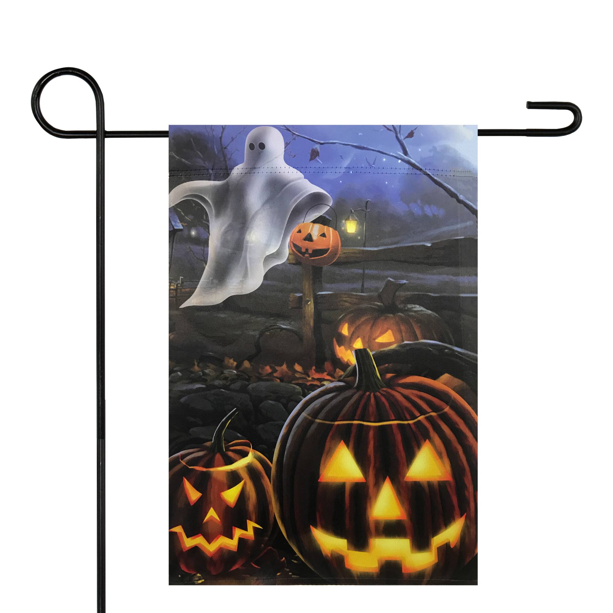 Pumpkins &#x26; Ghost Spooky Halloween Outdoor Garden Flag, 12.5&#x22; x 18&#x22;