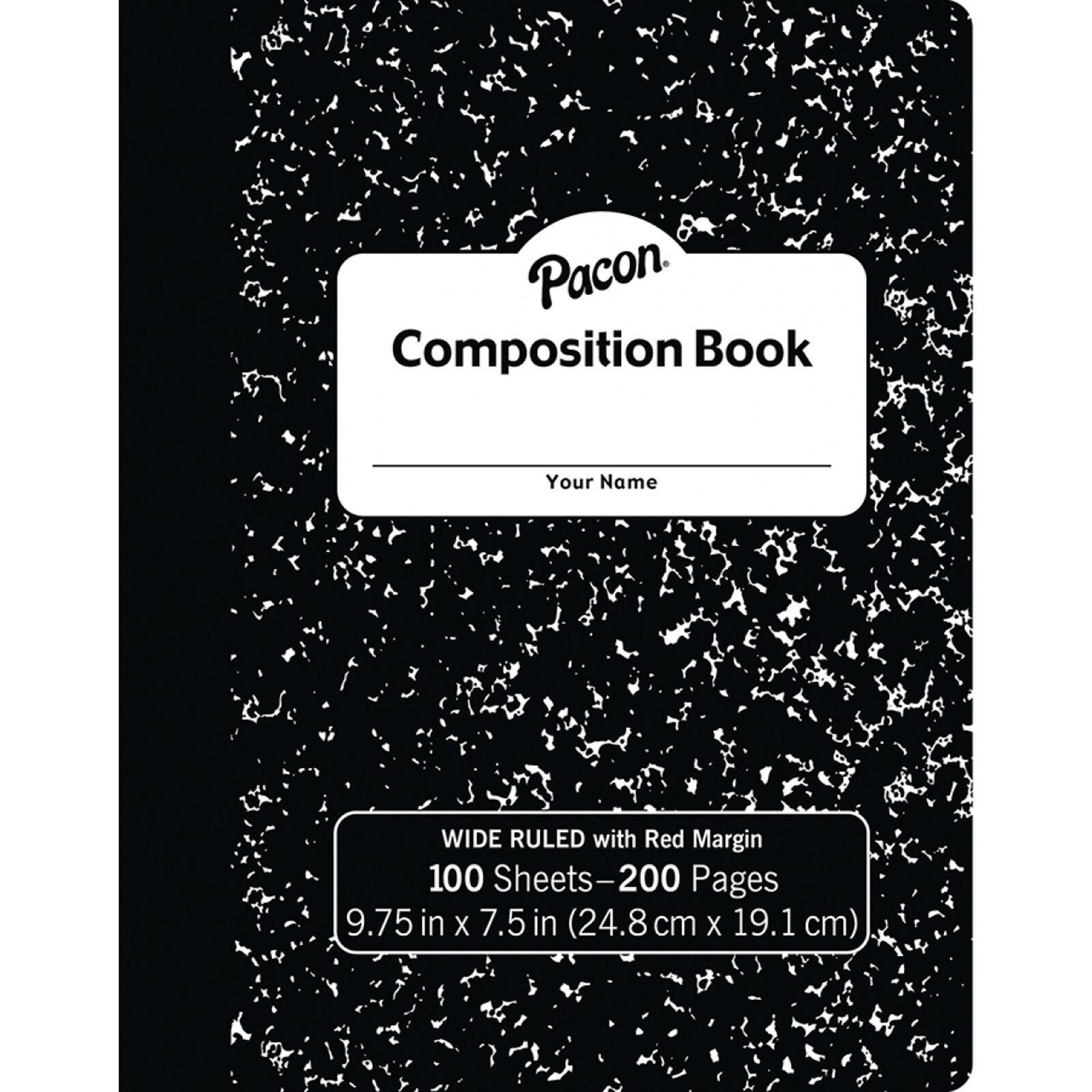Pacon® 10" x 7" Black Marble Composition Book, 3/8" Ruled with Margin, 100 Sheets Per Book, 6ct.