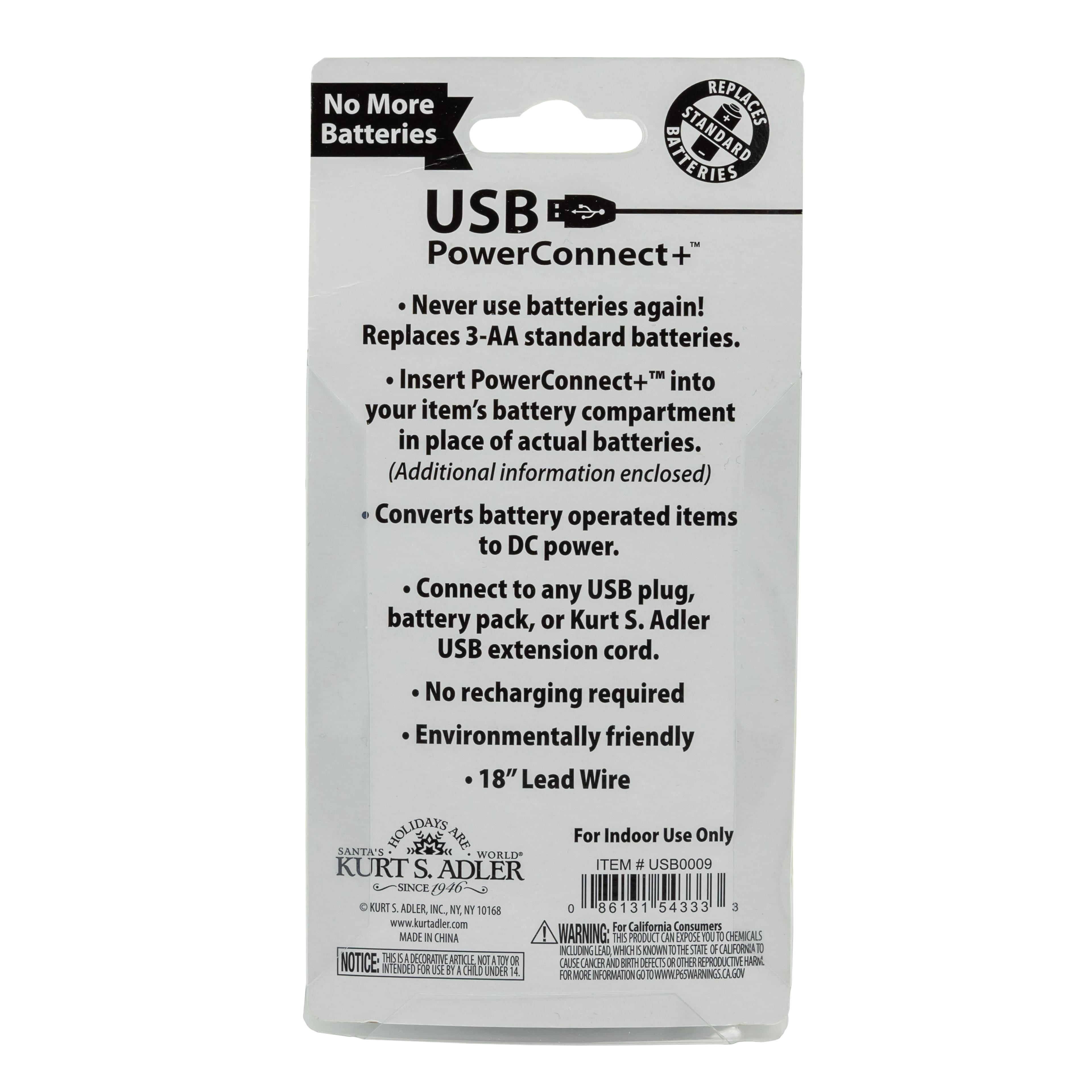 Kurt S. Adler USB Power Connect+&#x2122; 3AA Battery Converter