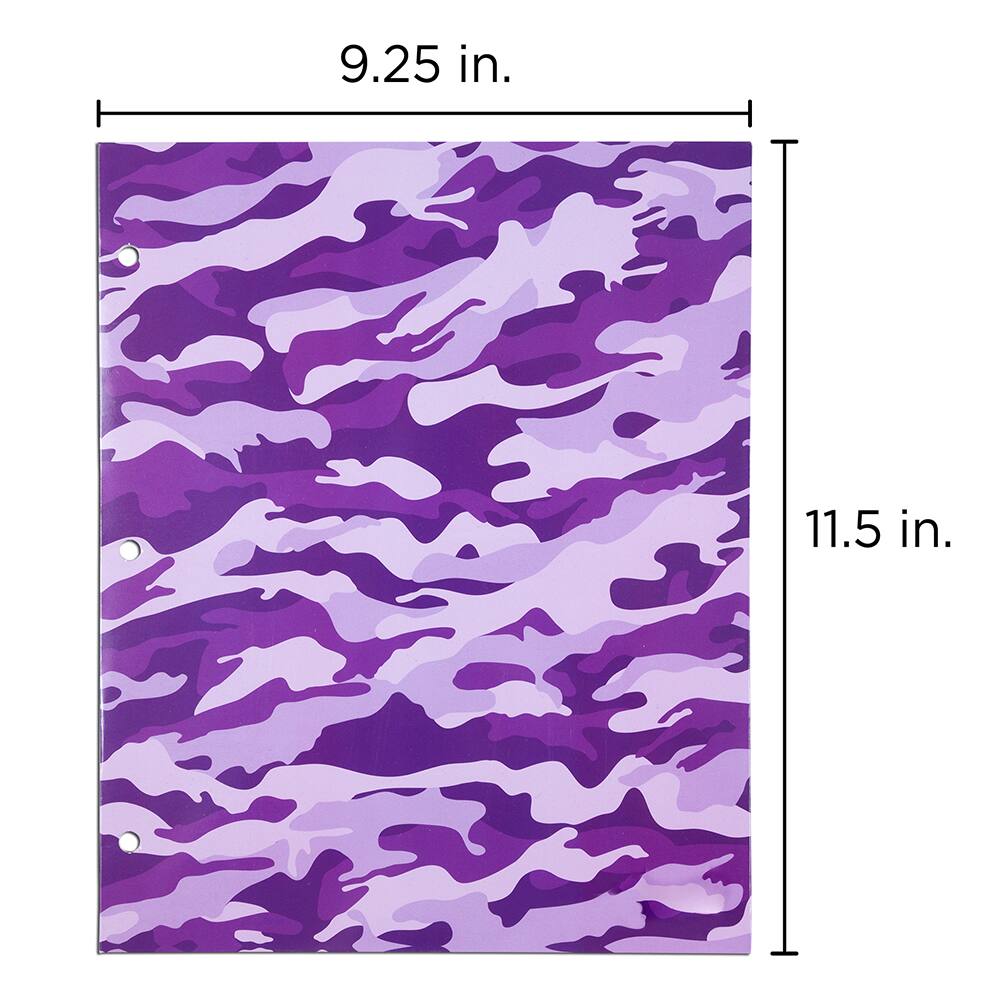 JAM Paper Camo Glossy Laminated Two Pocket 3 Hole Punch School Folders, 6ct.
