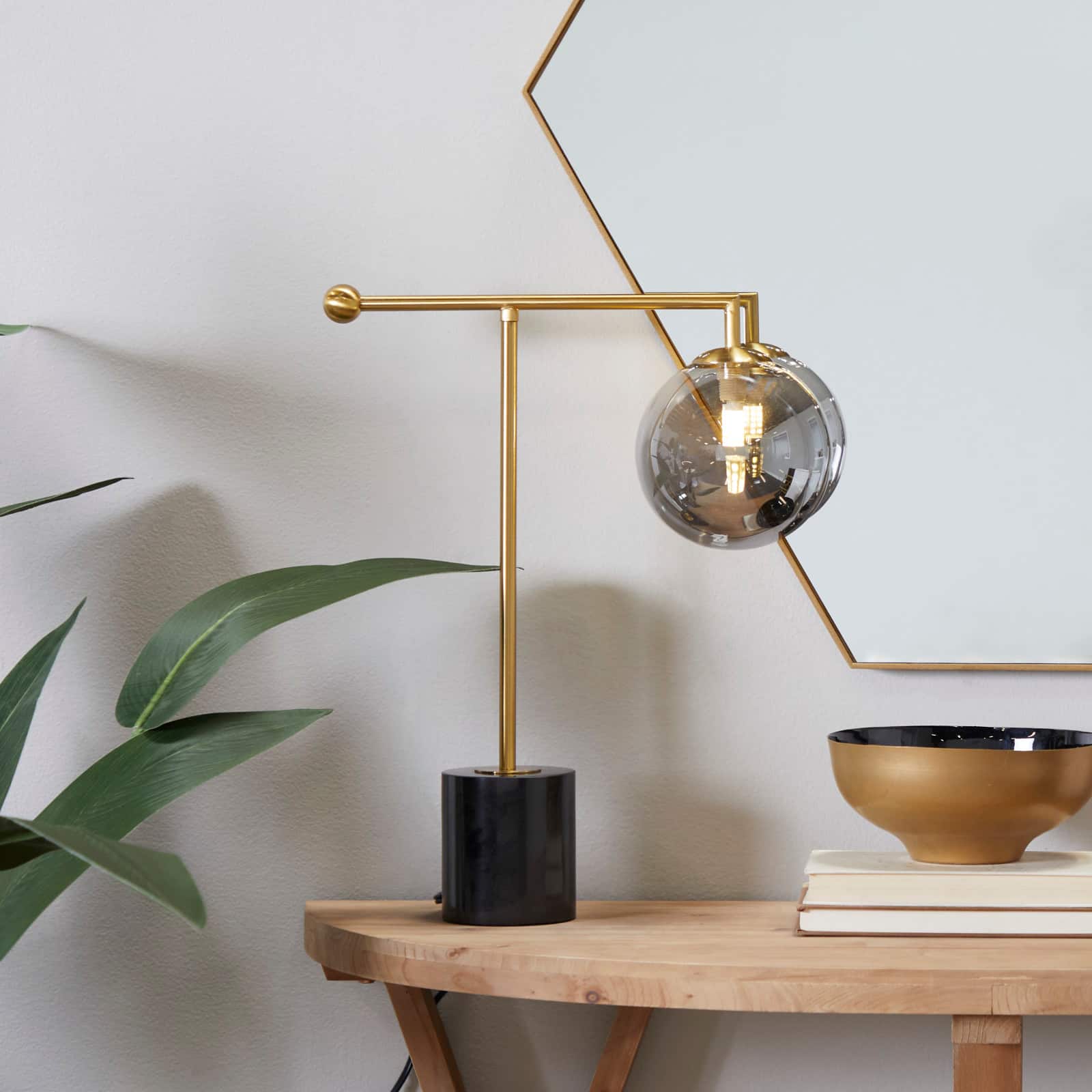 Silver Metal Orb Desk Lamp with Marble Base 6" x 15" x 19"