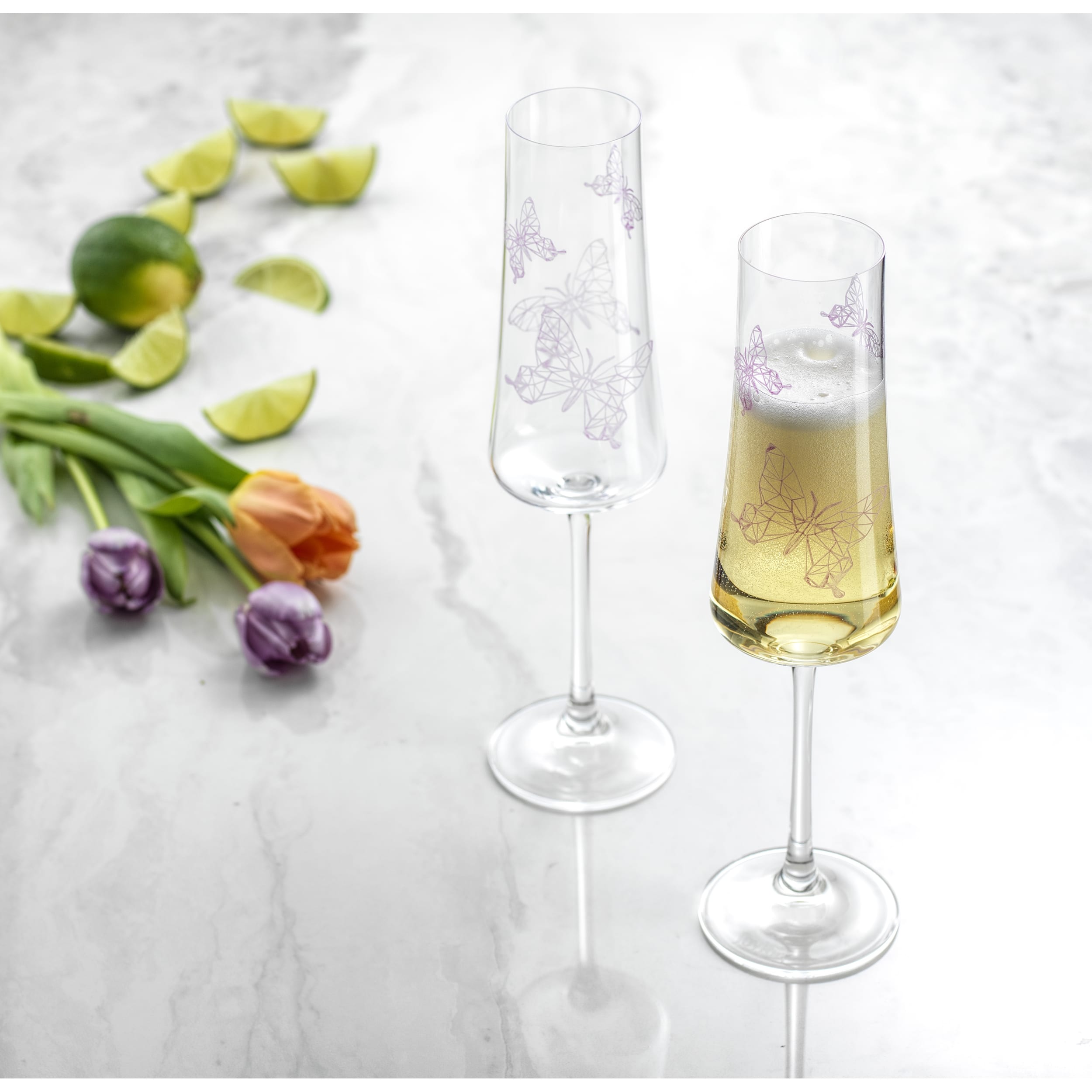 JoyJolt&#xAE; 10oz. Meadow Butterfly Crystal Champagne Flute Set, 2ct.